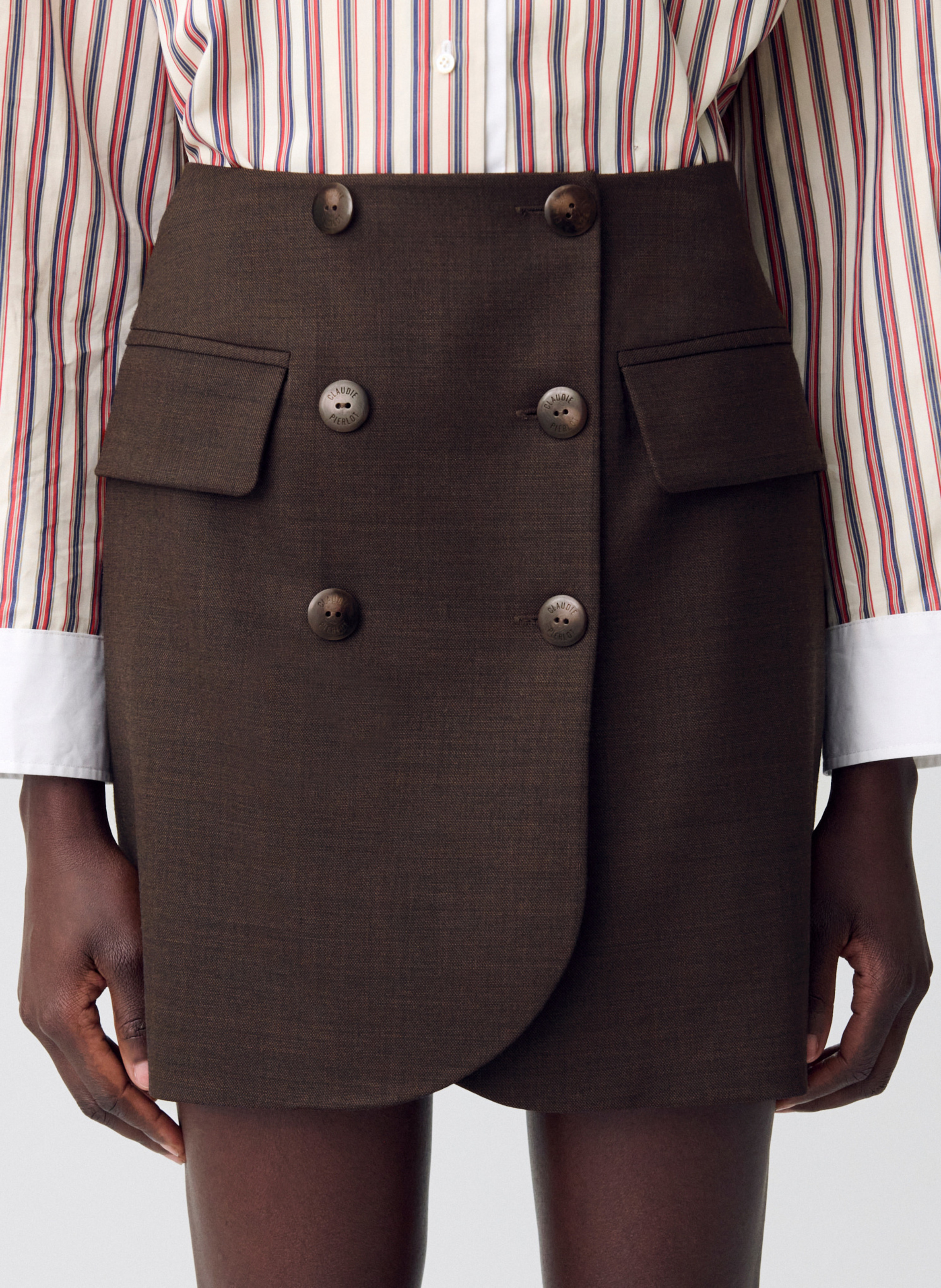 Jupe courte droite en laine mélangée sienna CLAUDIE PIERLOT Marron