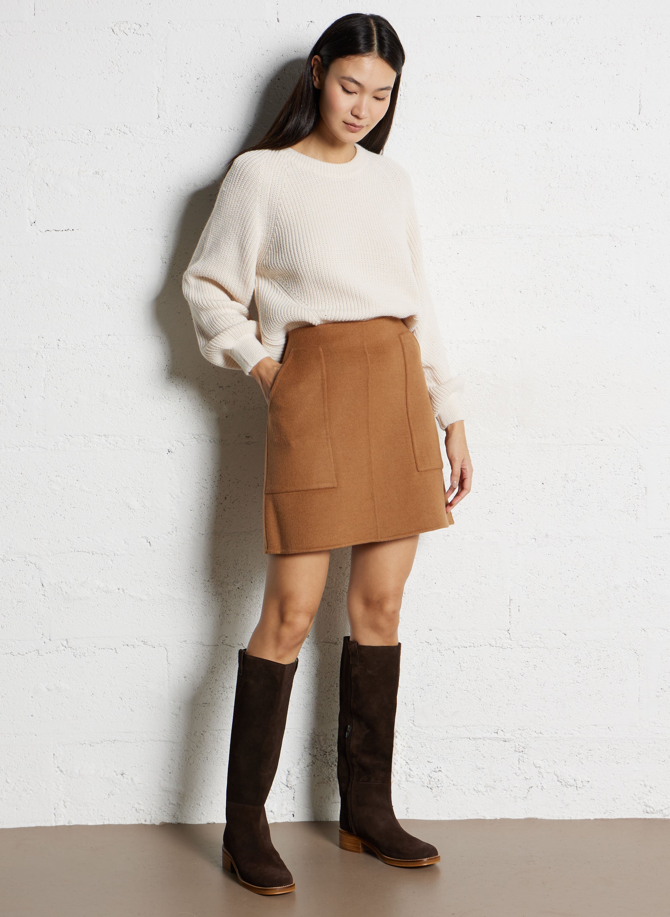 Bottes hautes en cuir velours romane MAISON 123 Marron