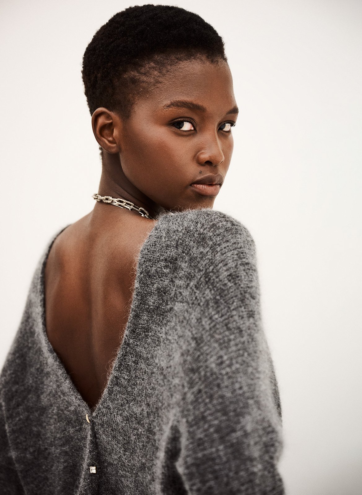 Cardigan col v à boutons bijoux en laine mélangée isaac BA&SH Gris