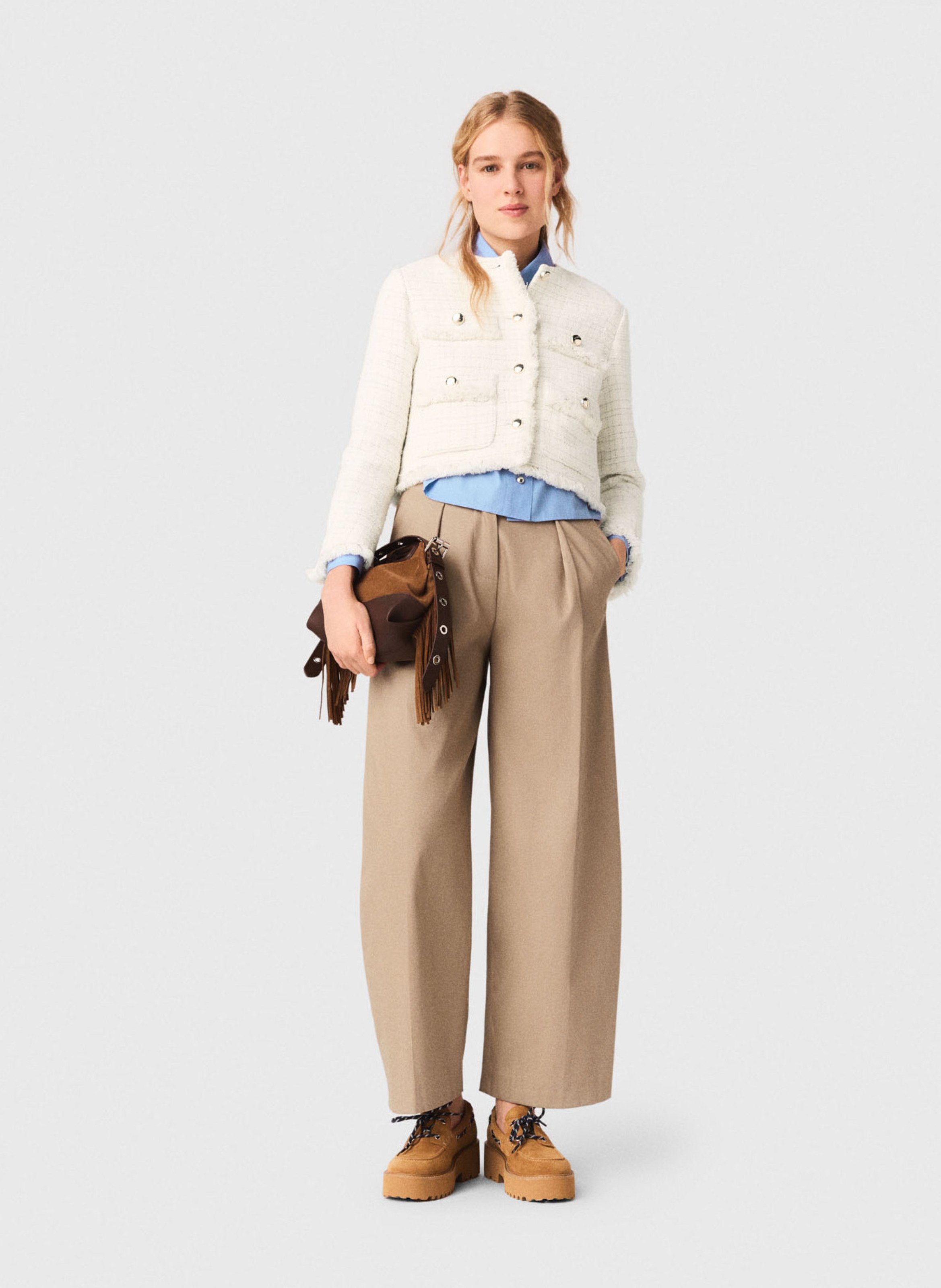 Veste col rond en coton mélangé MAJE Beige