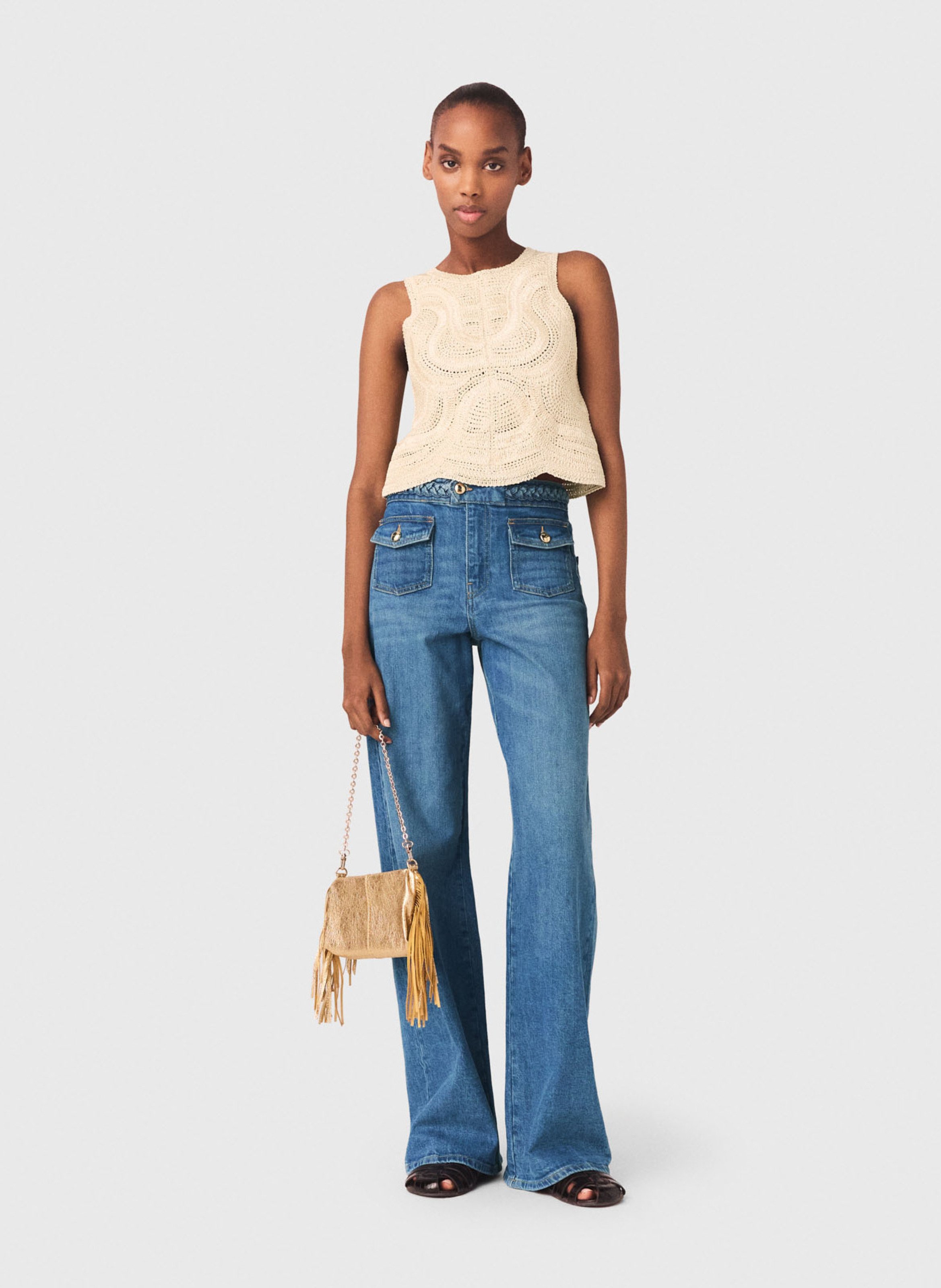 Top droit en crochet MAJE Beige