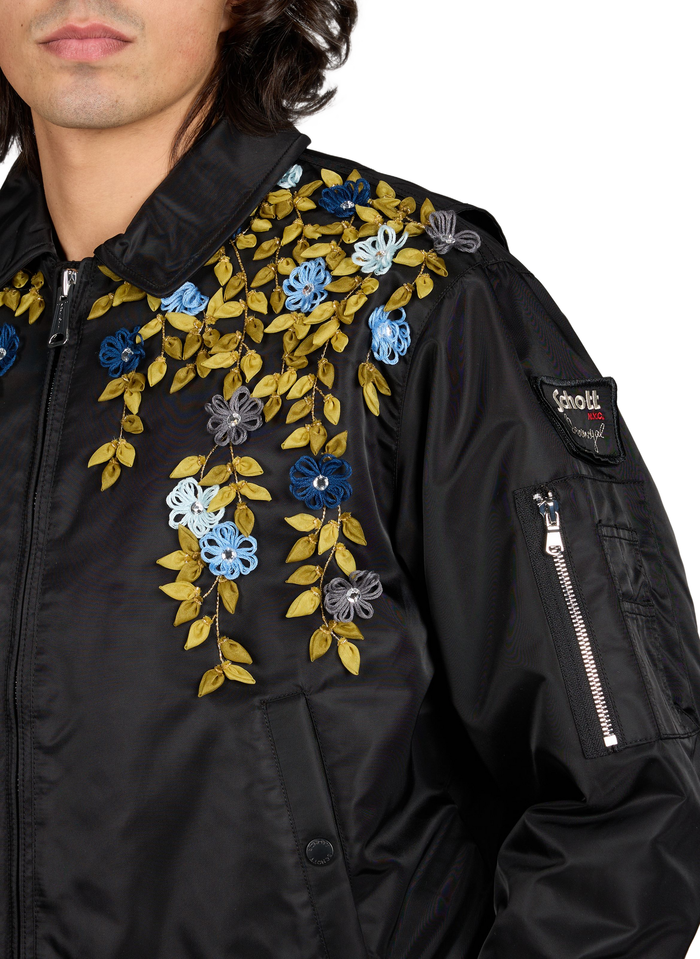 Schott x Benmoyal - Bomber brodé à fleurs BENJAMIN BENMOYAL Black