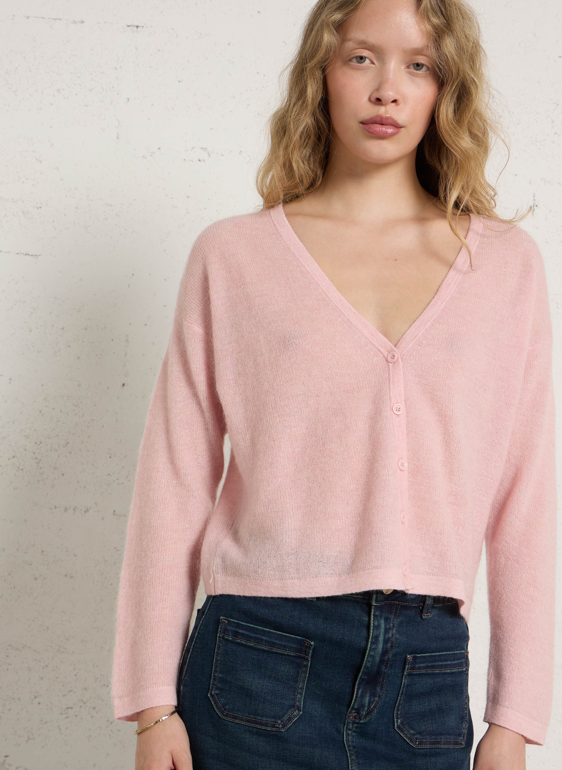 Gilet droit col v en maille paolo MAISON 123 Rose