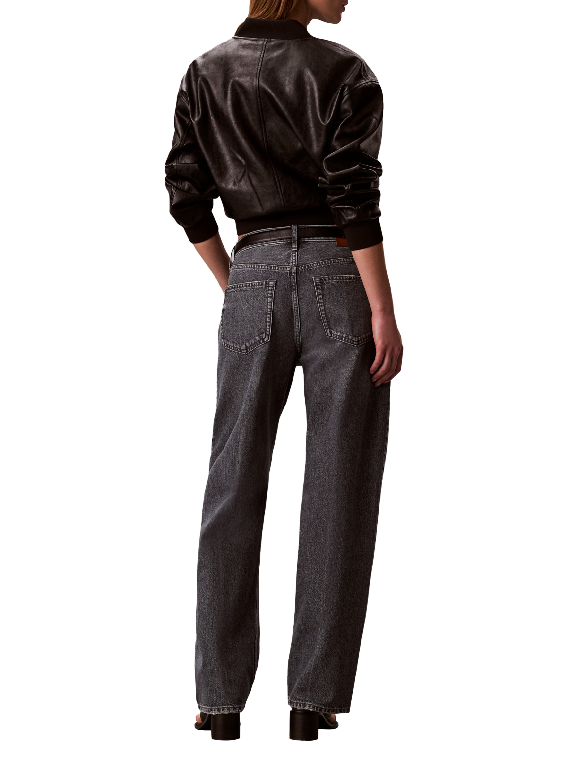 Jean droit délavé en coton CALVIN KLEIN Bleu