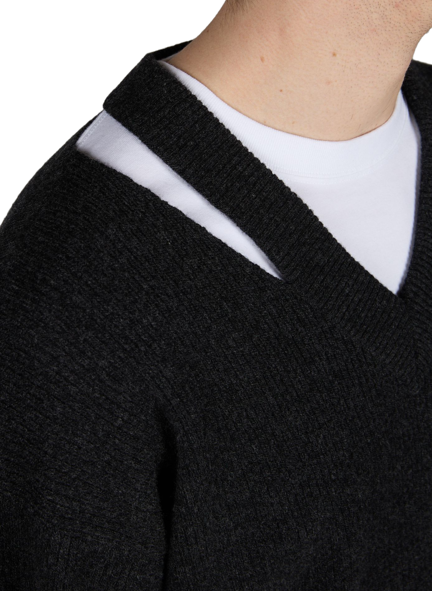 V-neck sweater with jewel on chest in blended wool SIMONE ROCHA Grey