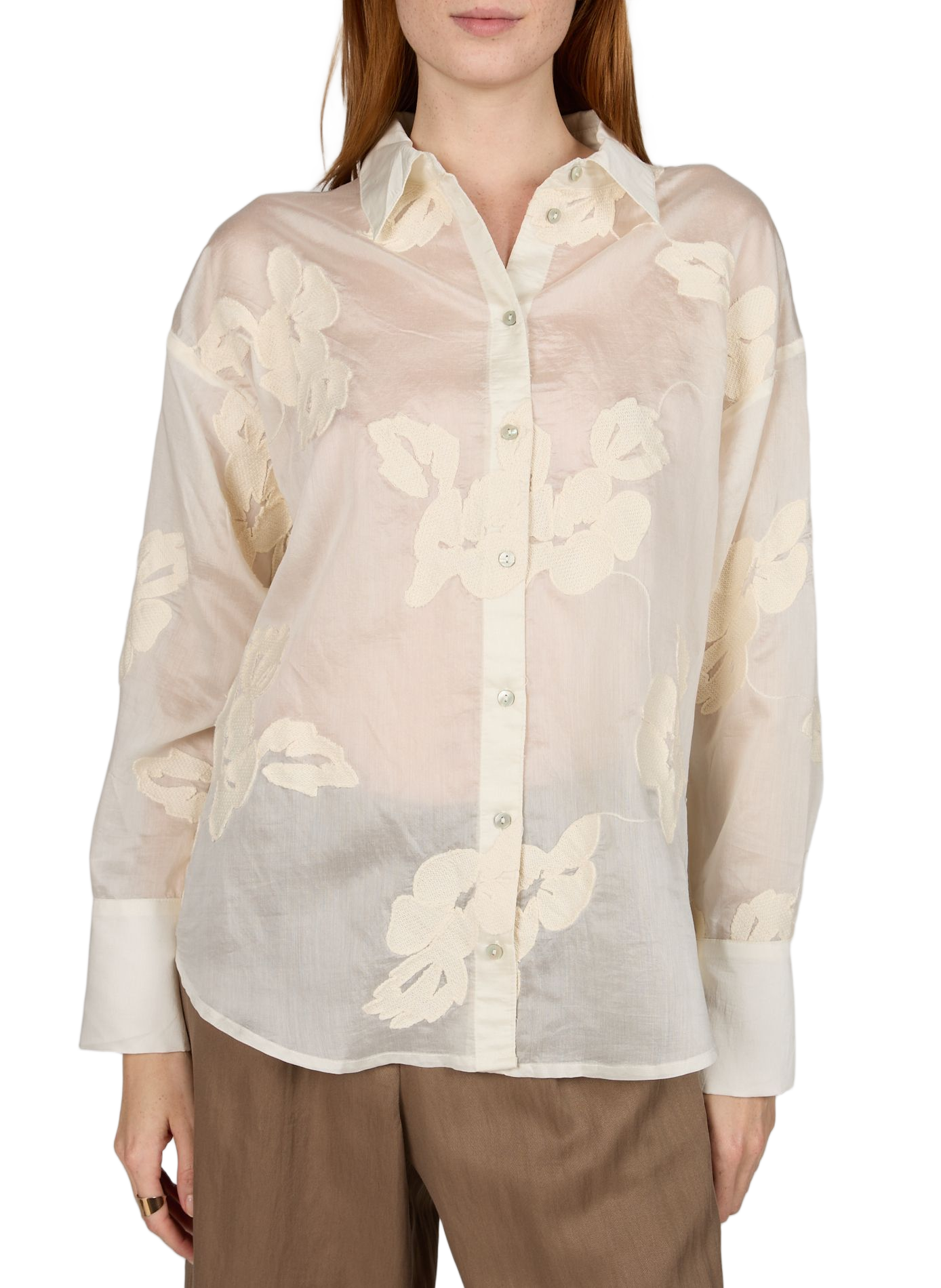 Lange mouwen blouse met geborduurde bloemen VILA Beige