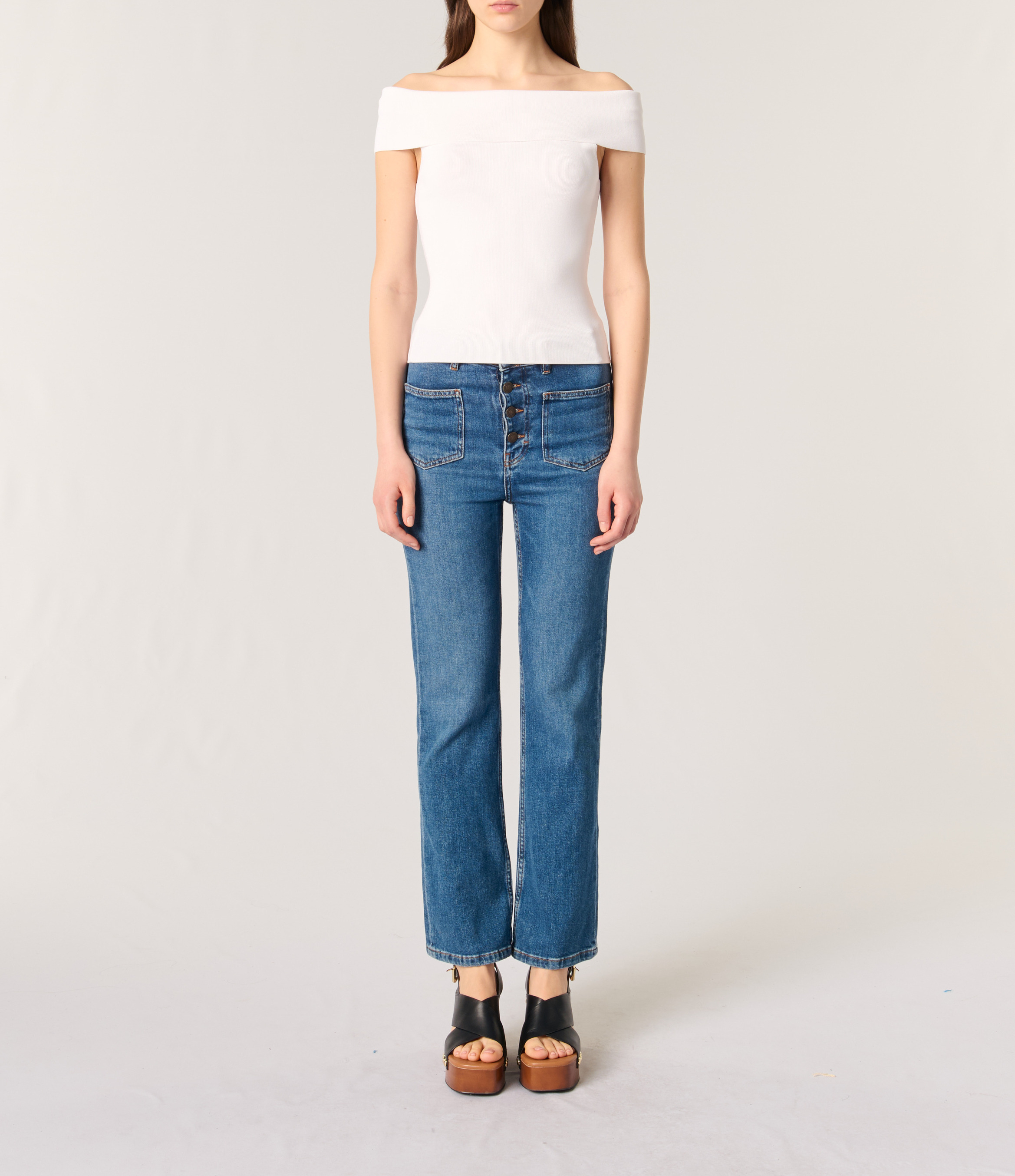 Top col bardot MAJE Blanc