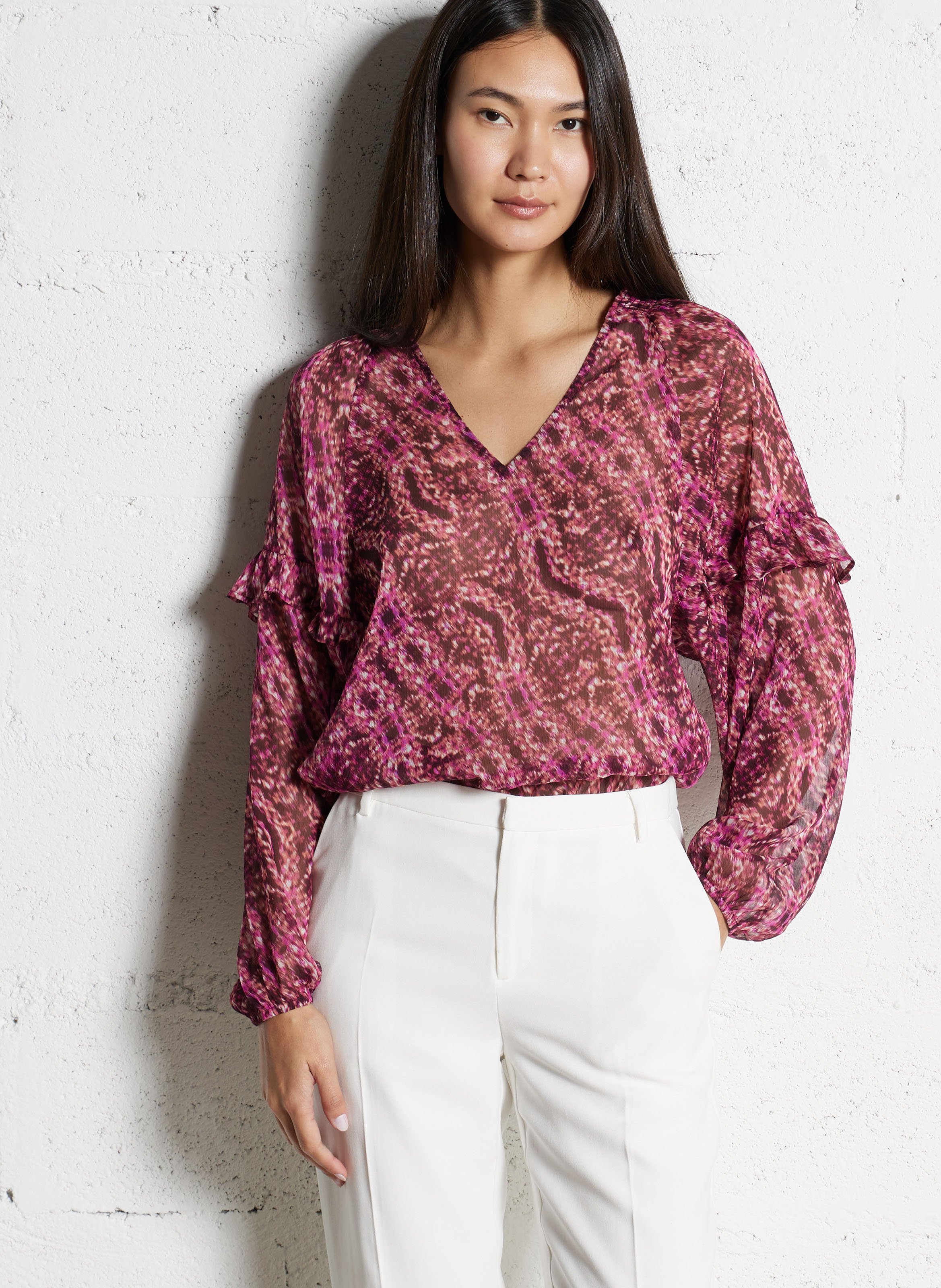 Blouse droite col v imprimé IKKS Rose