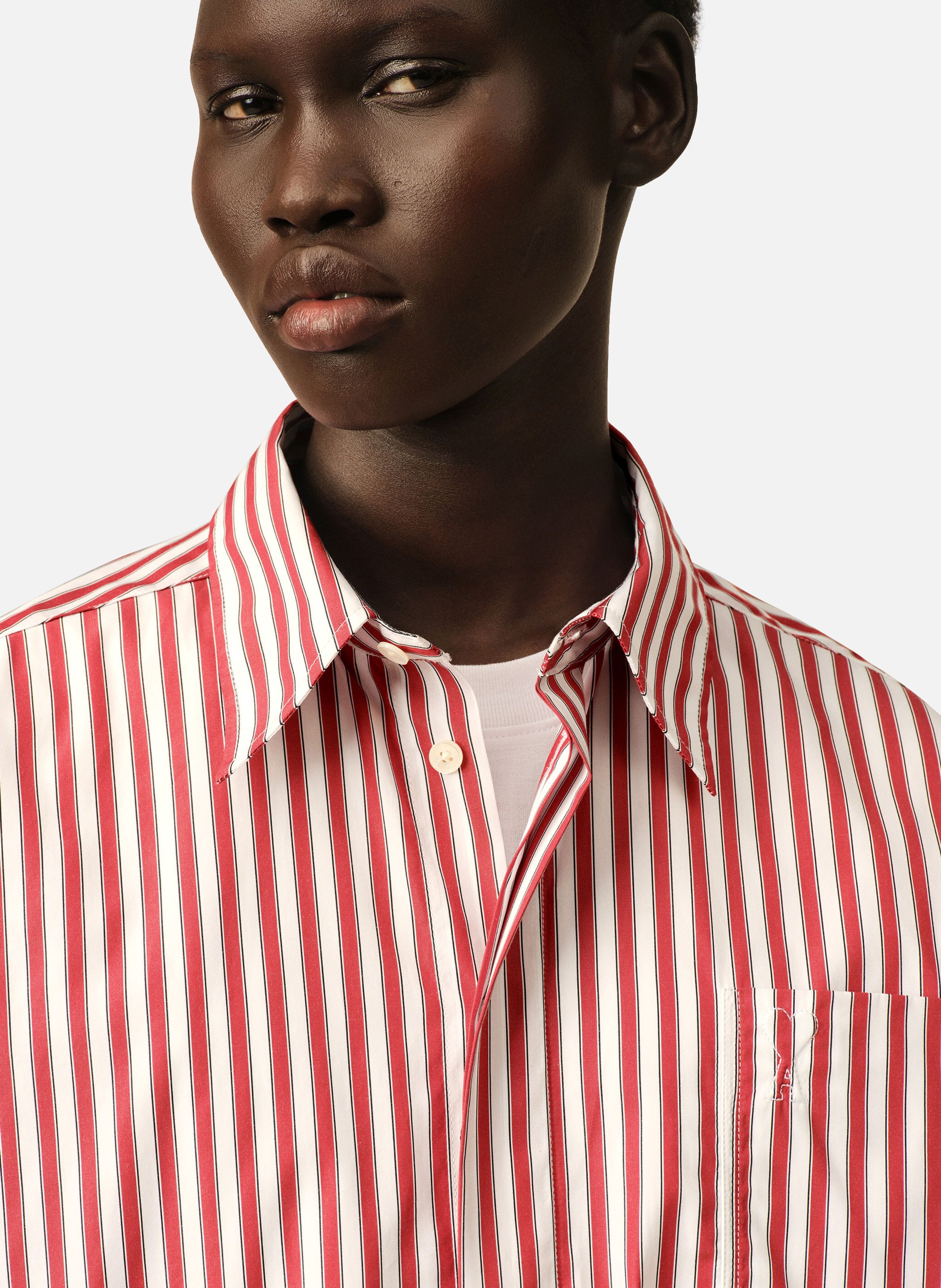 Chemise large rayée unisexe en coton ami de coeur embossé AMI PARIS Rouge