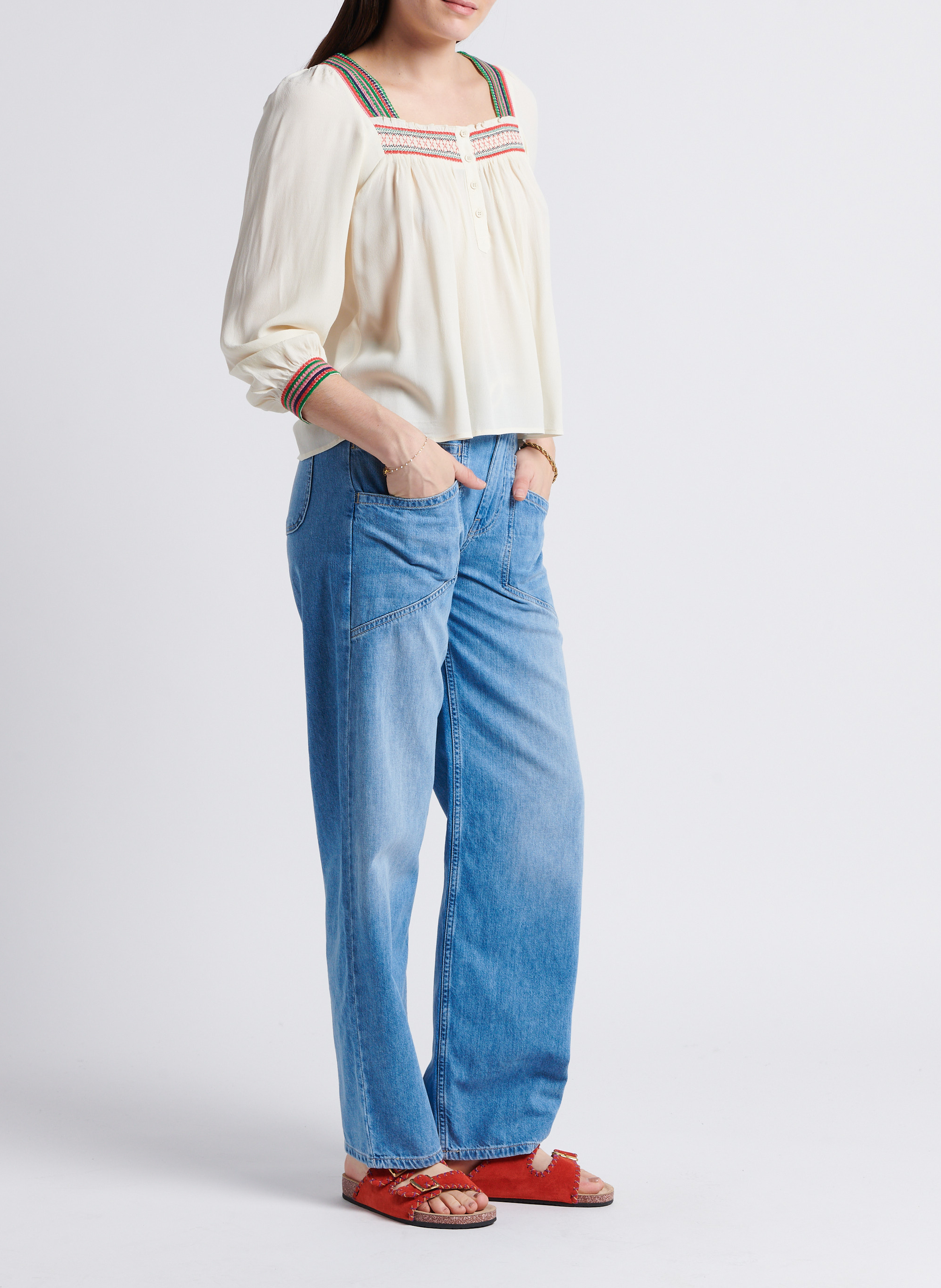 Pantalon large taille haute en coton mima | Bleu BA&SH Femme