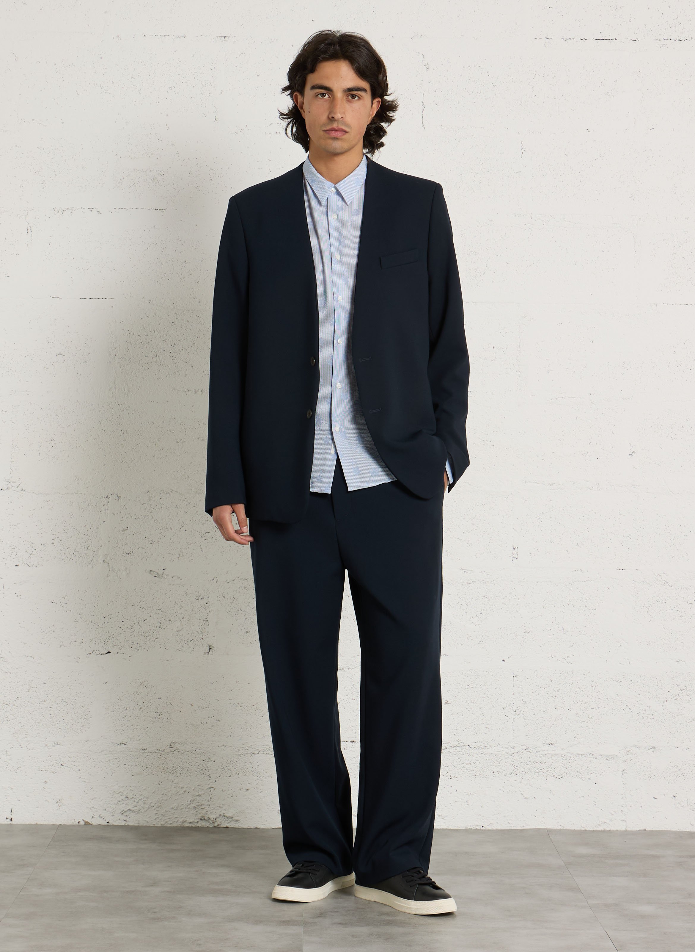 Veste droite col v IKKS Bleu
