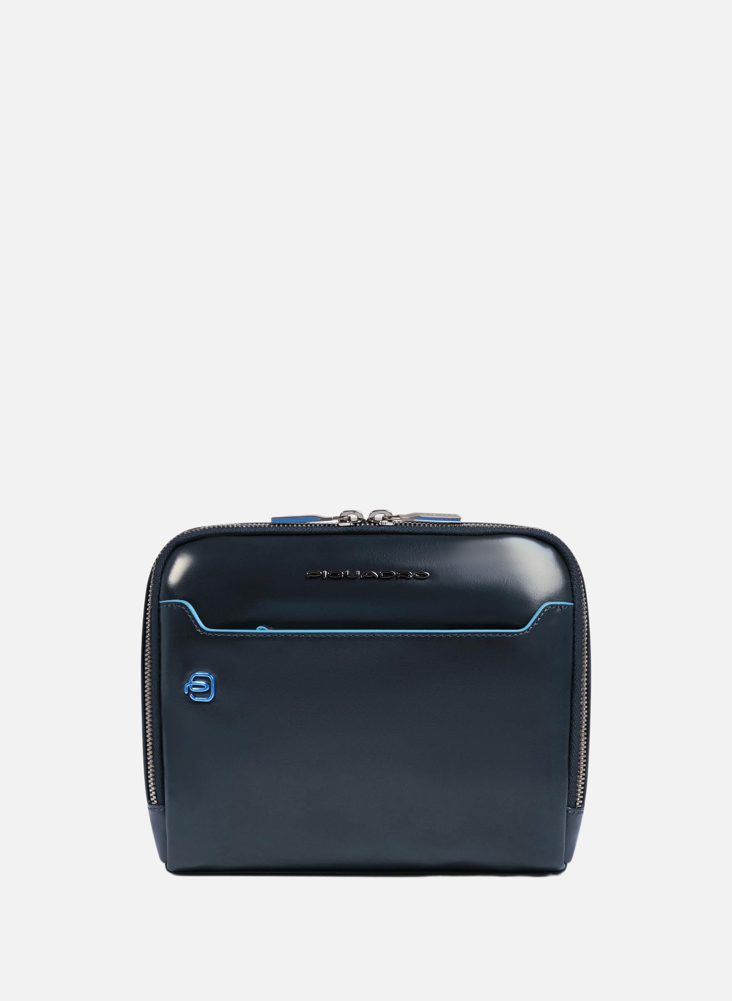 Schoudertas voor heren van leer PIQUADRO Blauw