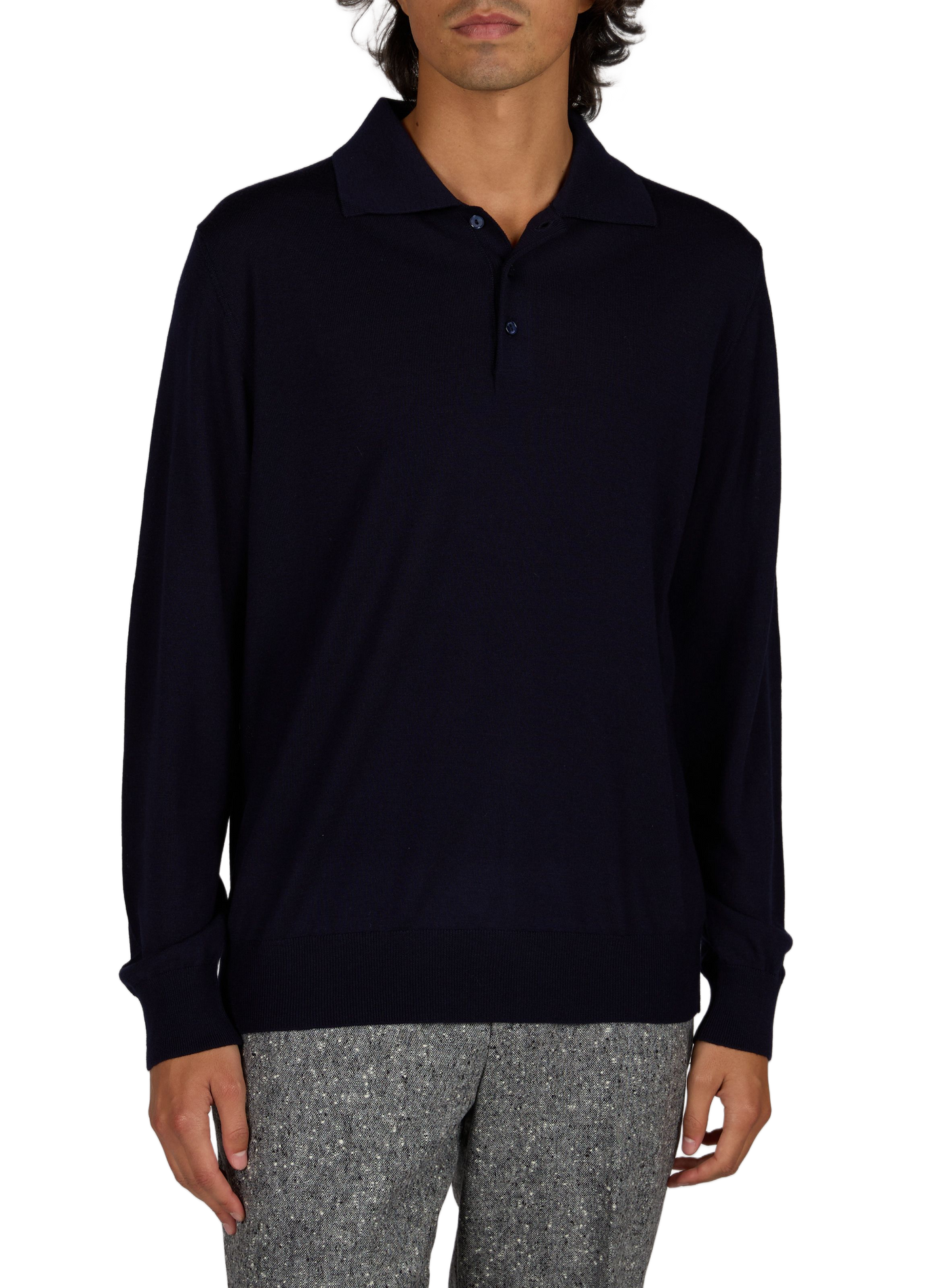 Polo manches longues uni en laine ETON Bleu