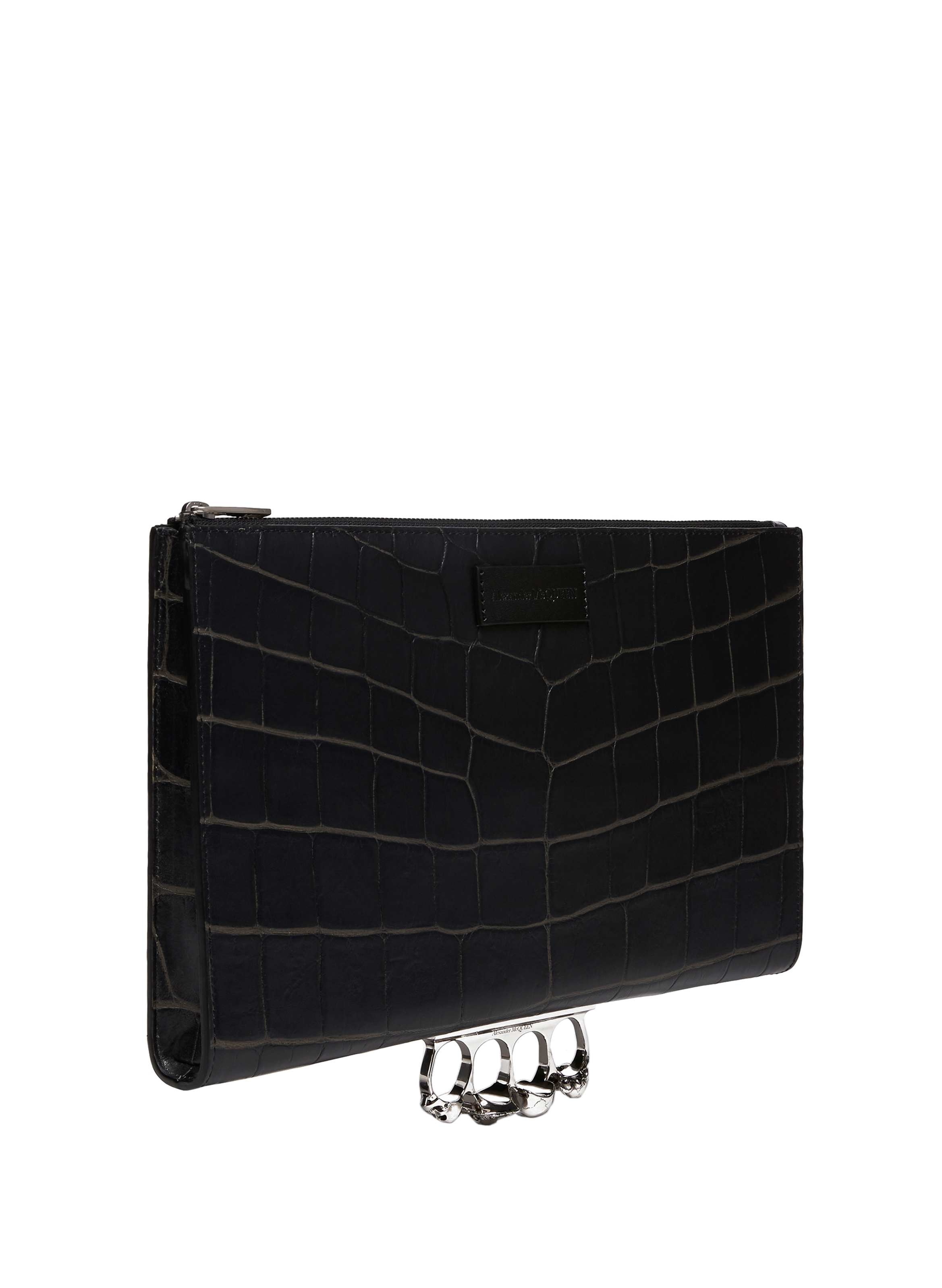 Pochette en cuir embossé crocodile