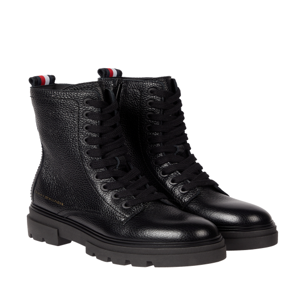 TOMMY HILFIGER TEXTURED LEATHER LACE-UP ANKLE BOOTS