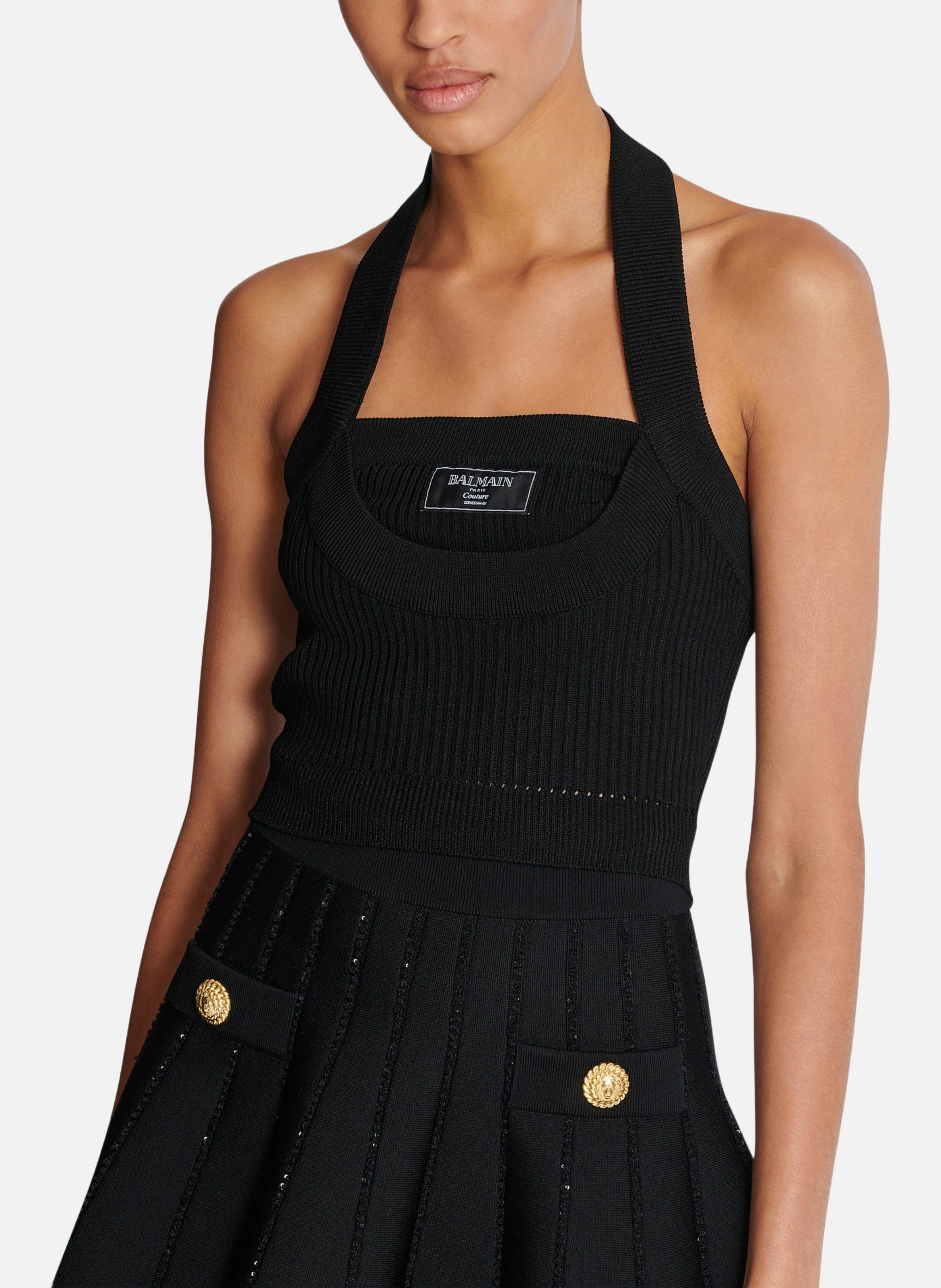 Top dos-nu en maille côtelée BALMAIN Noir