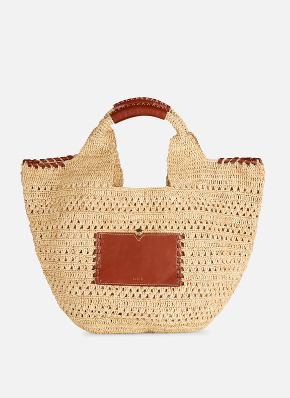 Sac cabas en paille et cuir ara Marron by BA&SH BA&SH Sac cabas en paille et cuir ara Marron