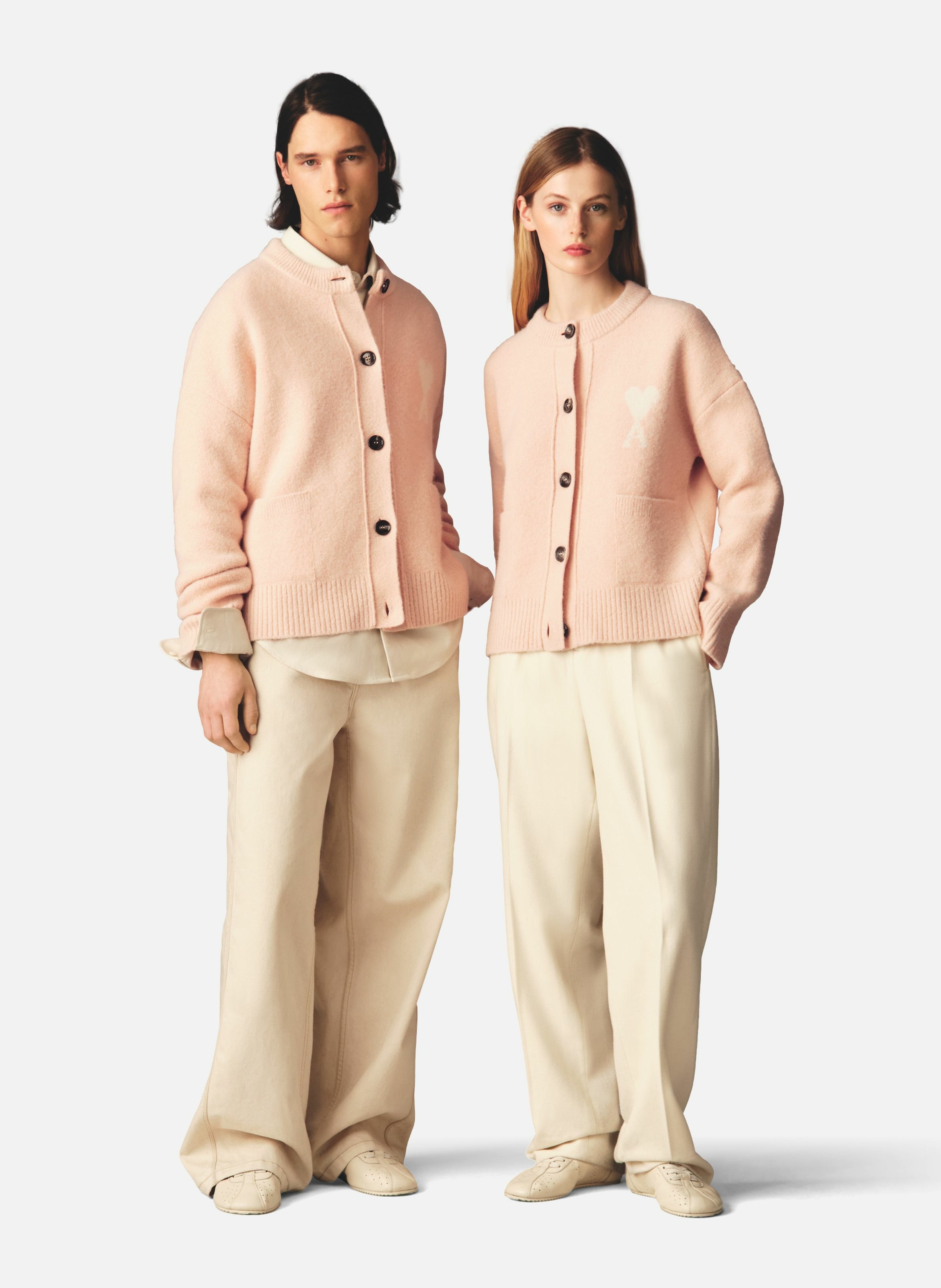 AMI PARIS Cardigan ami de coeur en alpaga unisexe Rose