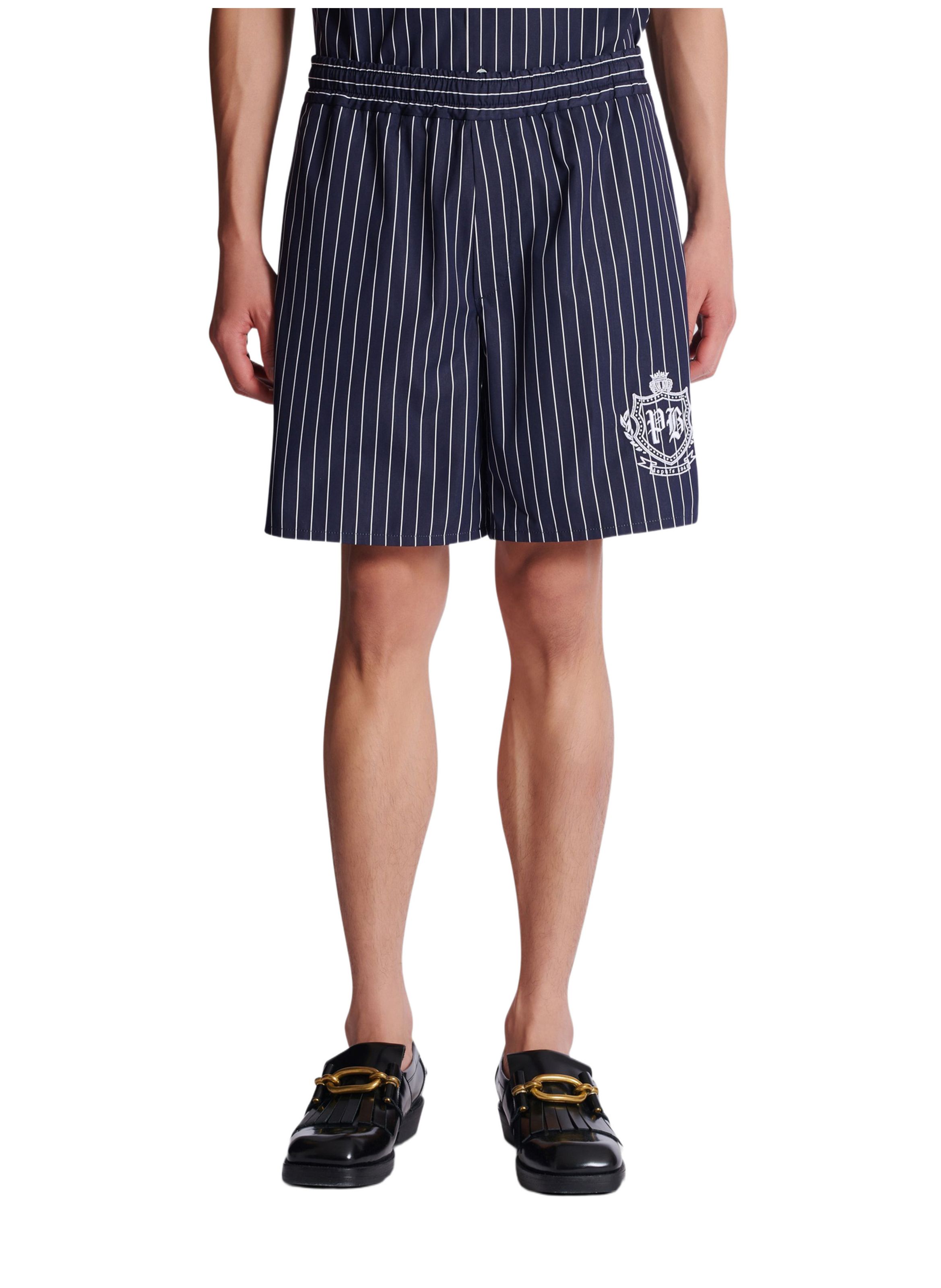 Short de pyjama en popeline à rayures BALMAIN Bleu