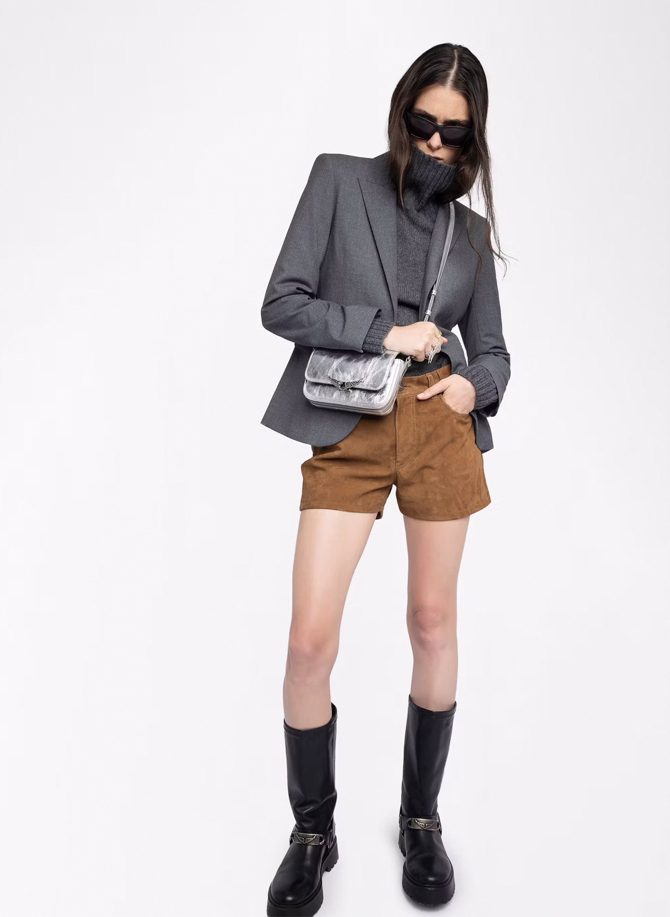 Sac bandoulière en cuir métallisé le zazi ZADIG&VOLTAIRE Gris