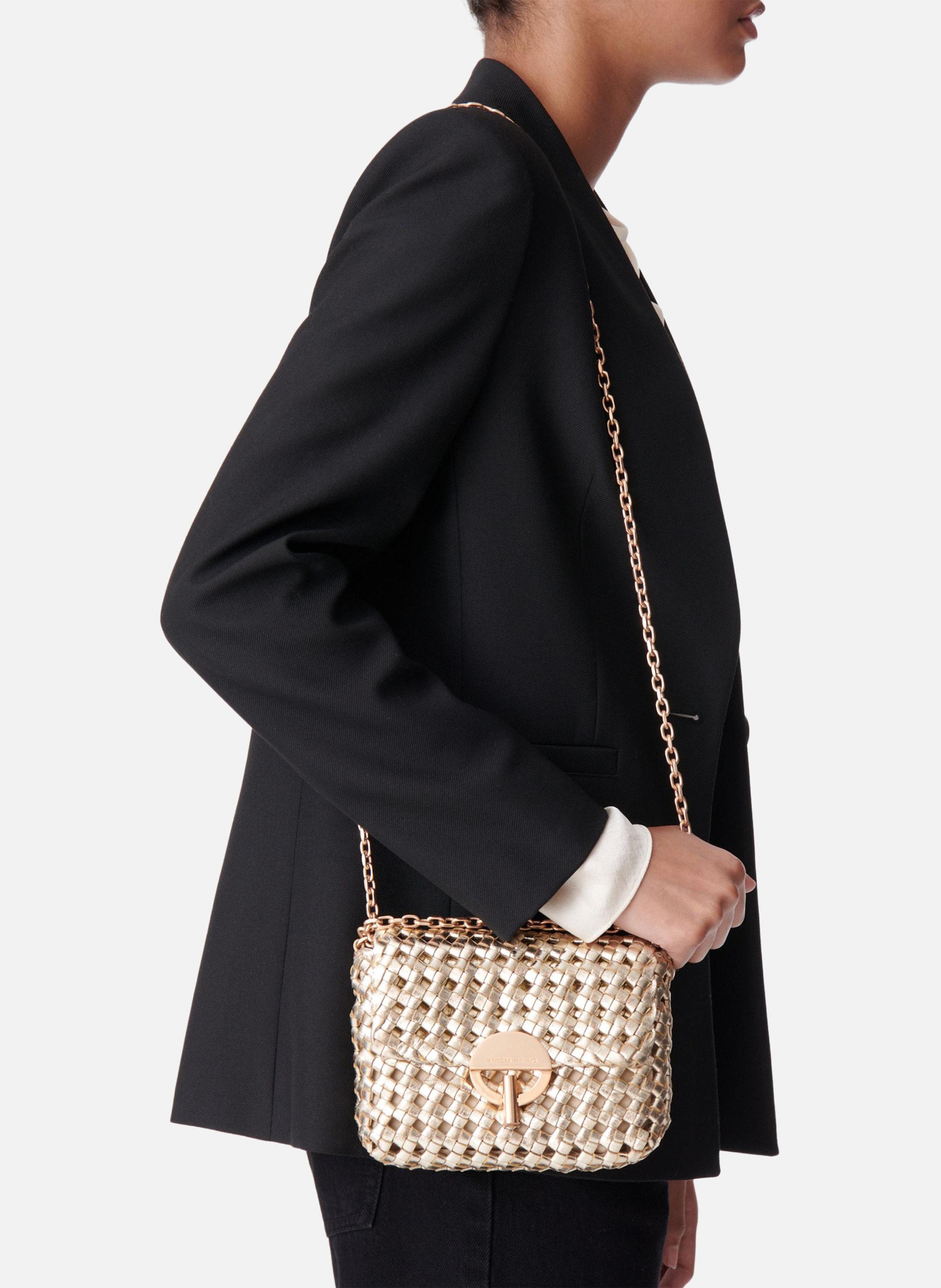 Moyen Sac Moon en cuir tressé VANESSA BRUNO Doré