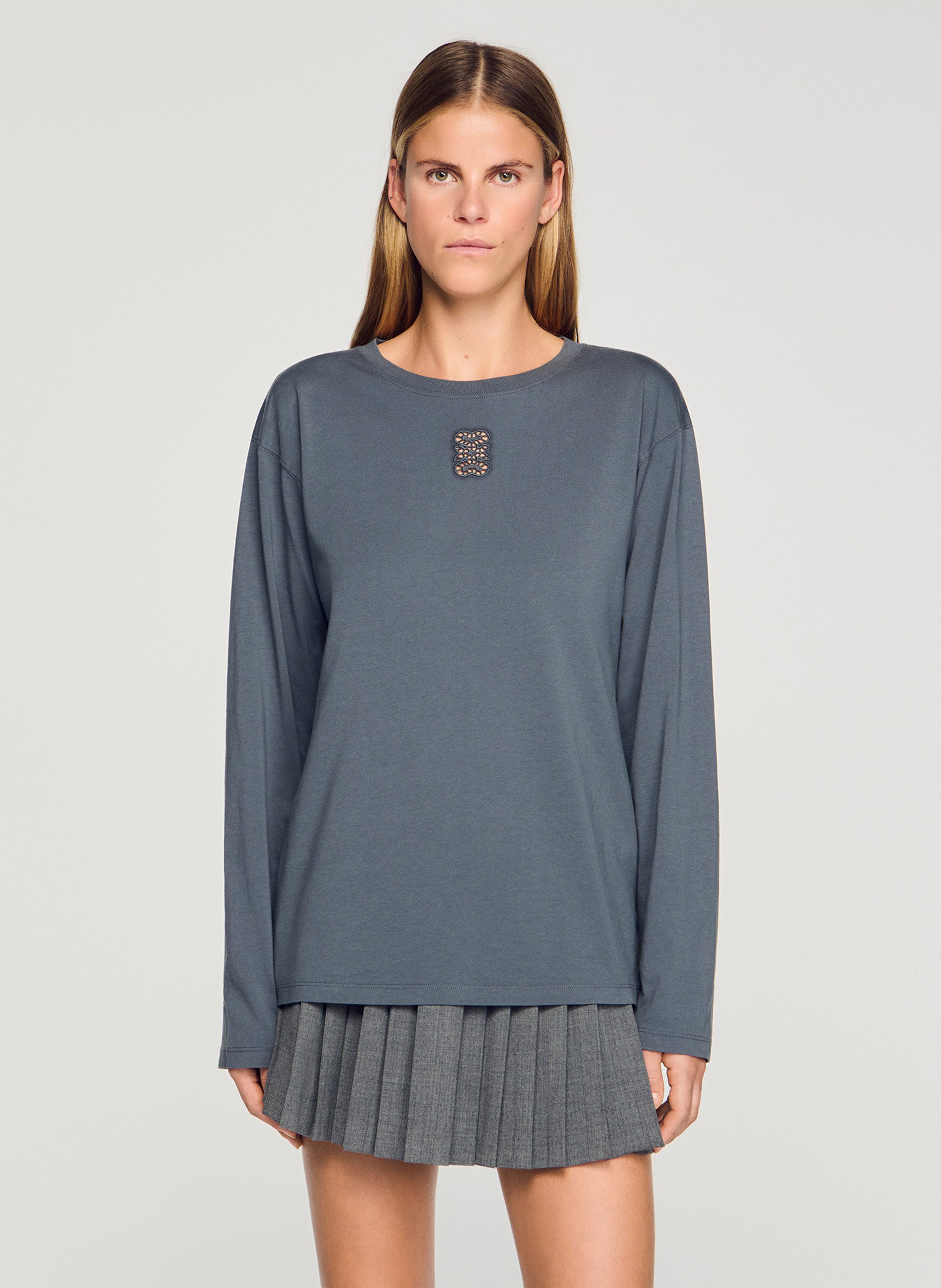 Tee-shirt droit en coton SANDRO Gris