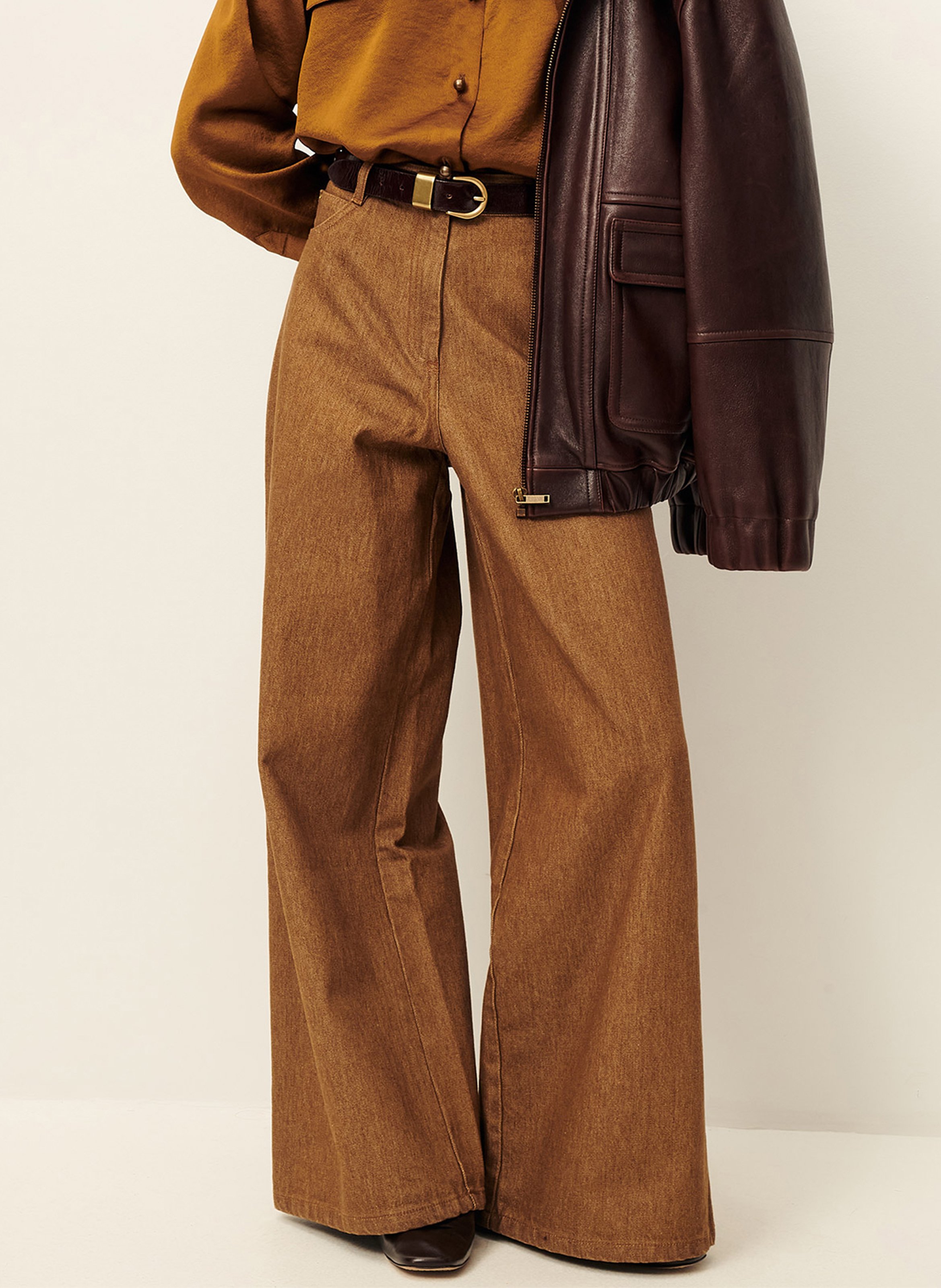 Jean large taille haute en coton dalt SESSUN Marron