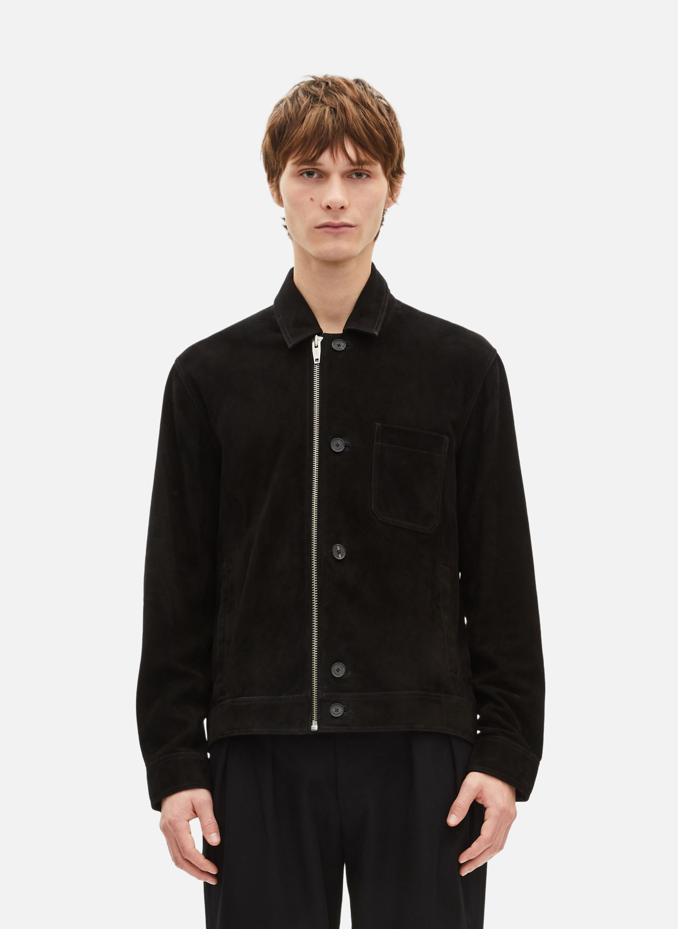 Blouson en suède à zip décalé THE KOOPLES Noir