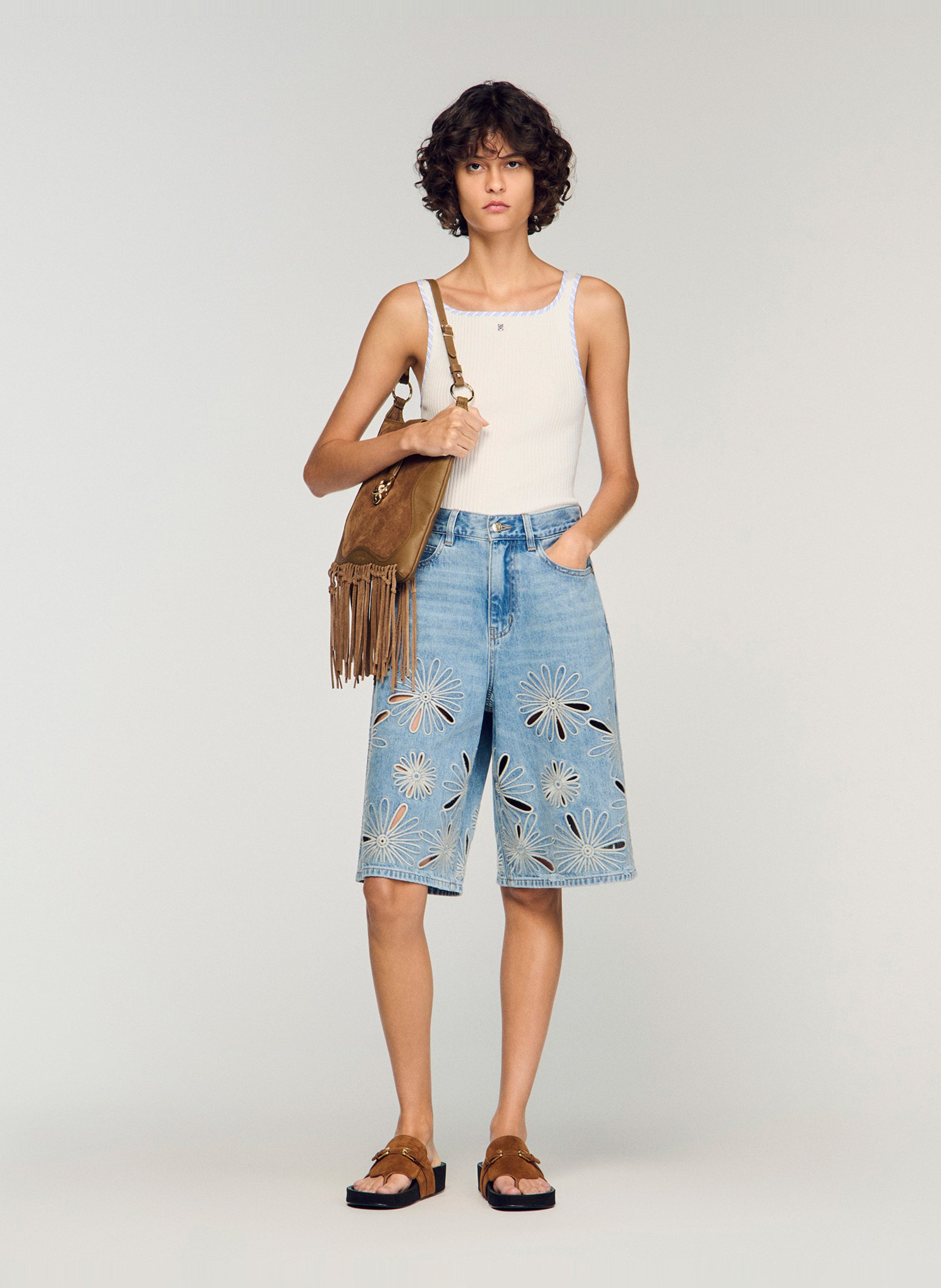 Débardeur col carré en maille SANDRO Beige