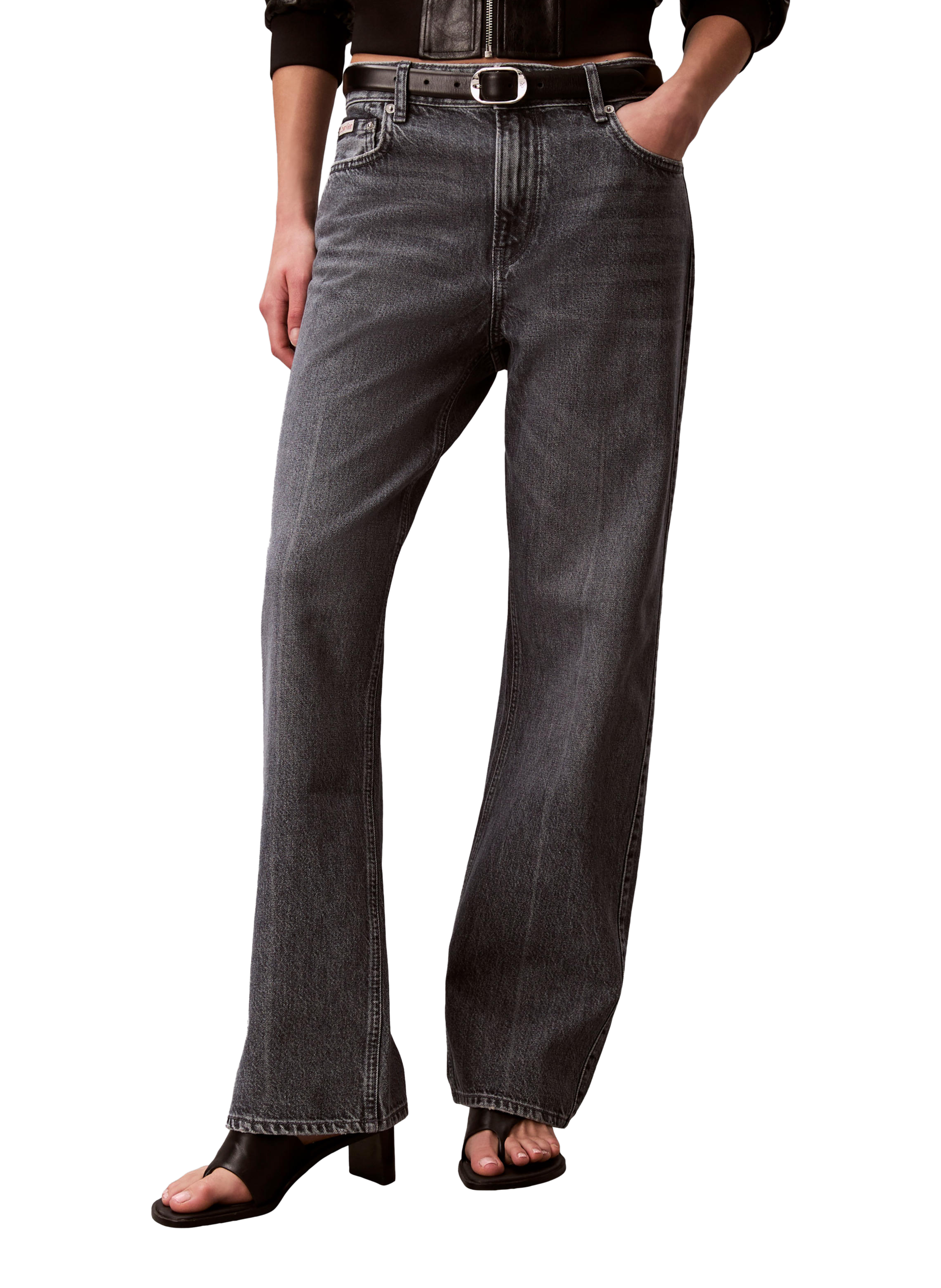 Jean droit délavé en coton CALVIN KLEIN Bleu