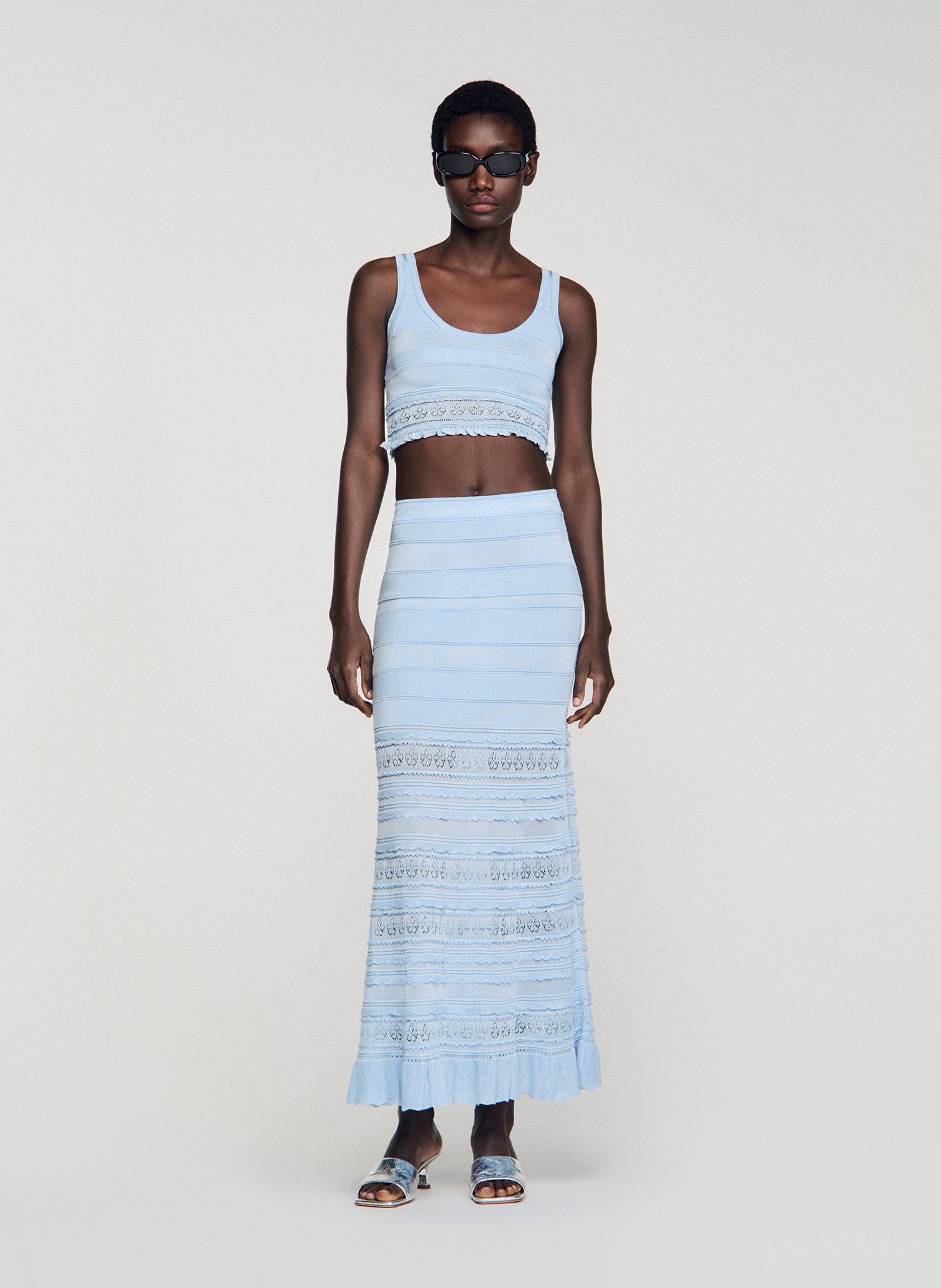 Top court en maille SANDRO Bleu