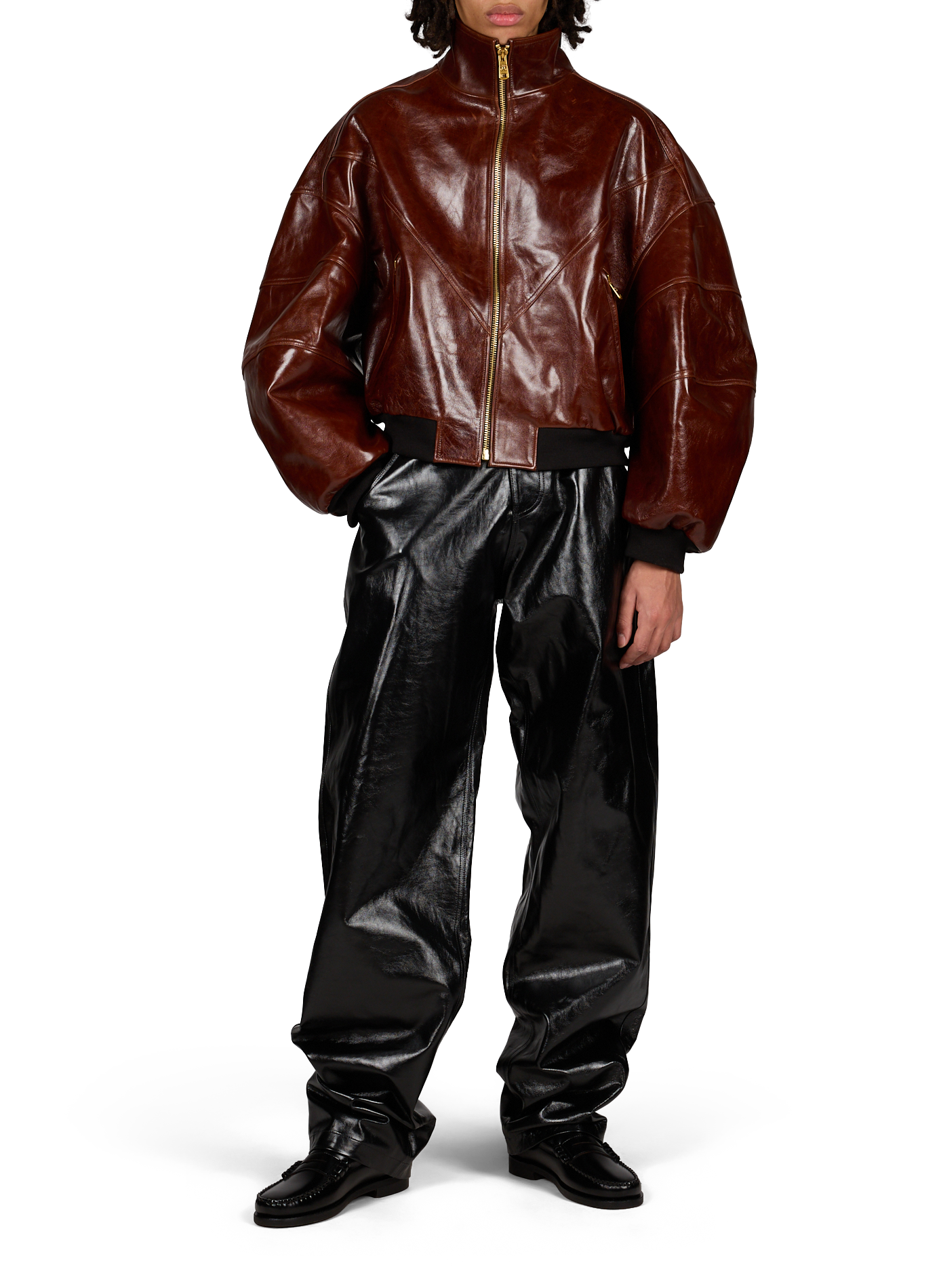 Oversize-Jacke Ruff Rider mit Stehkragen aus Leder WILLY CHAVARRIA Braun