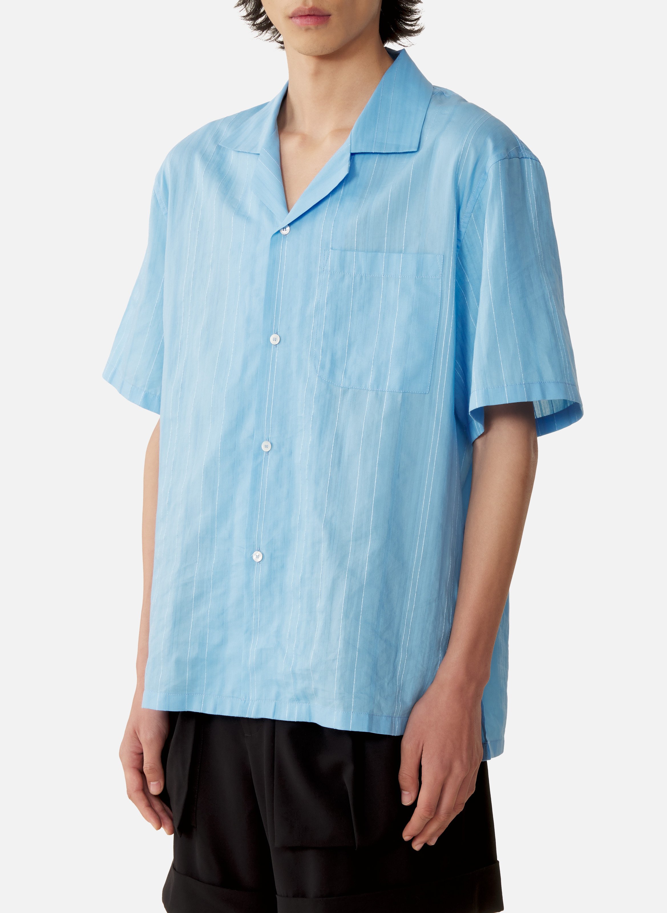 Chemise texturée en coton et soie LANVIN Bleu
