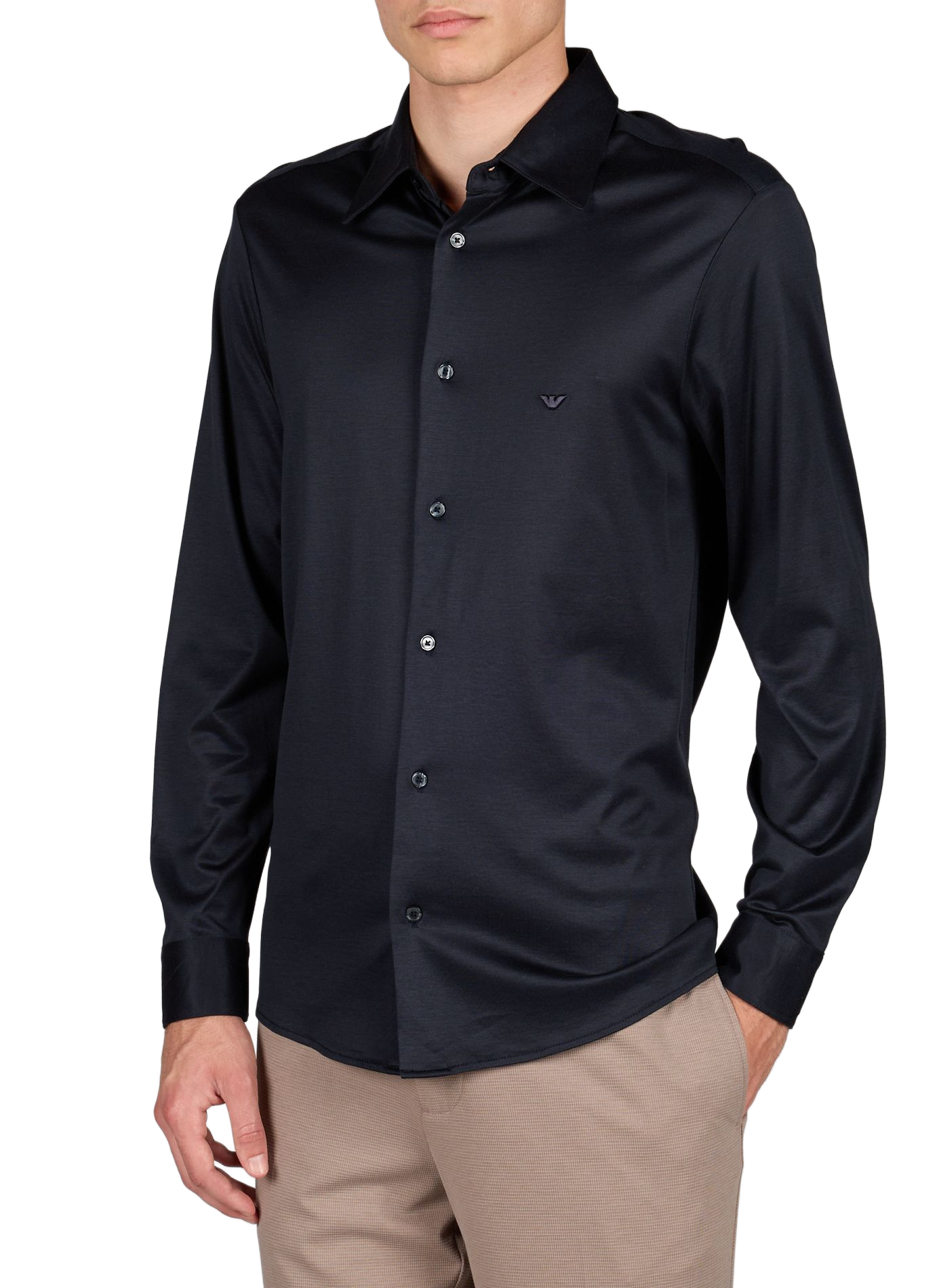 Slim-Fit Hemd aus meliertem Jersey EMPORIO ARMANI Blau