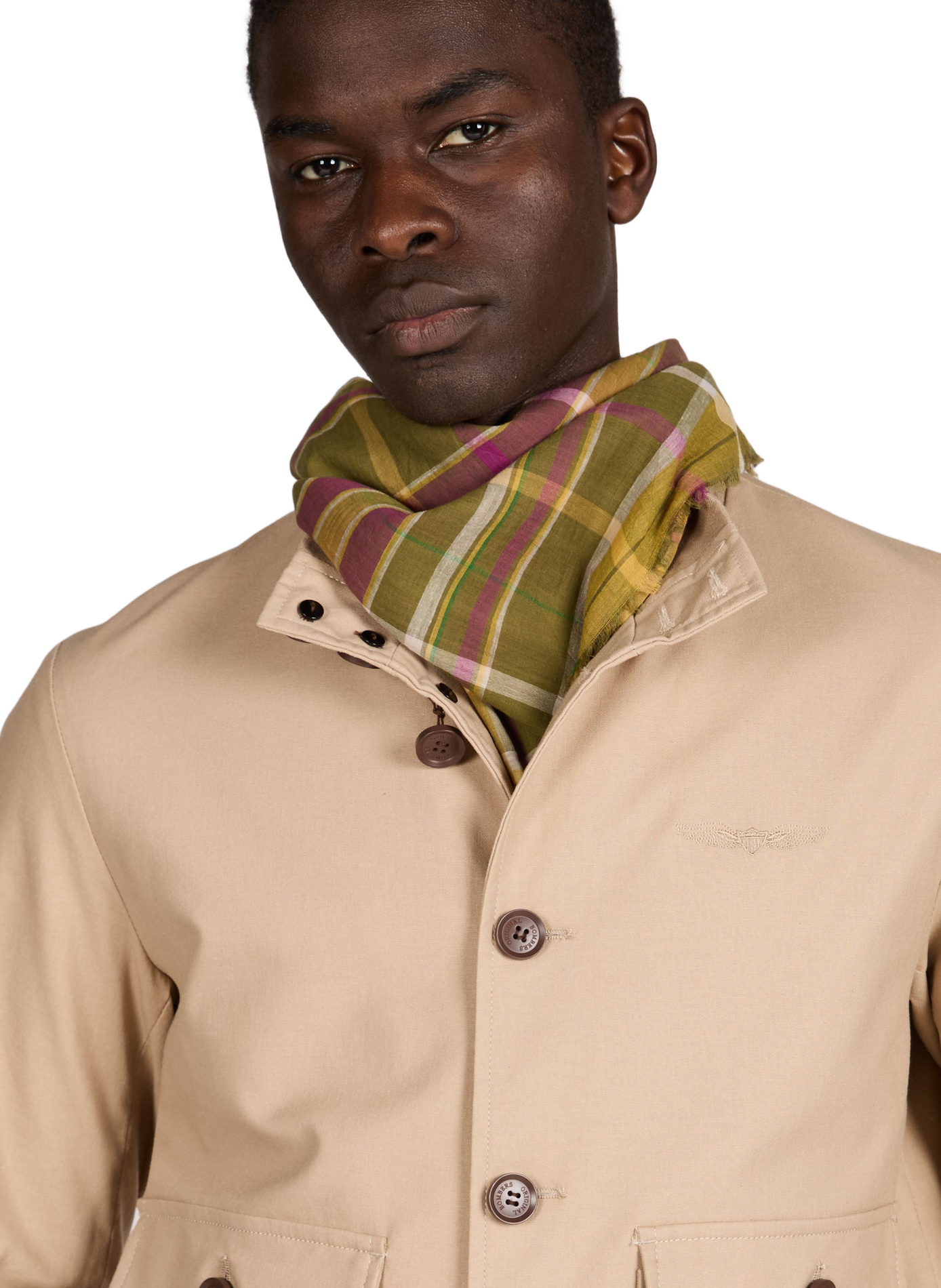 Checkered Cotton Scarf with Titmouse MOISMONT Green