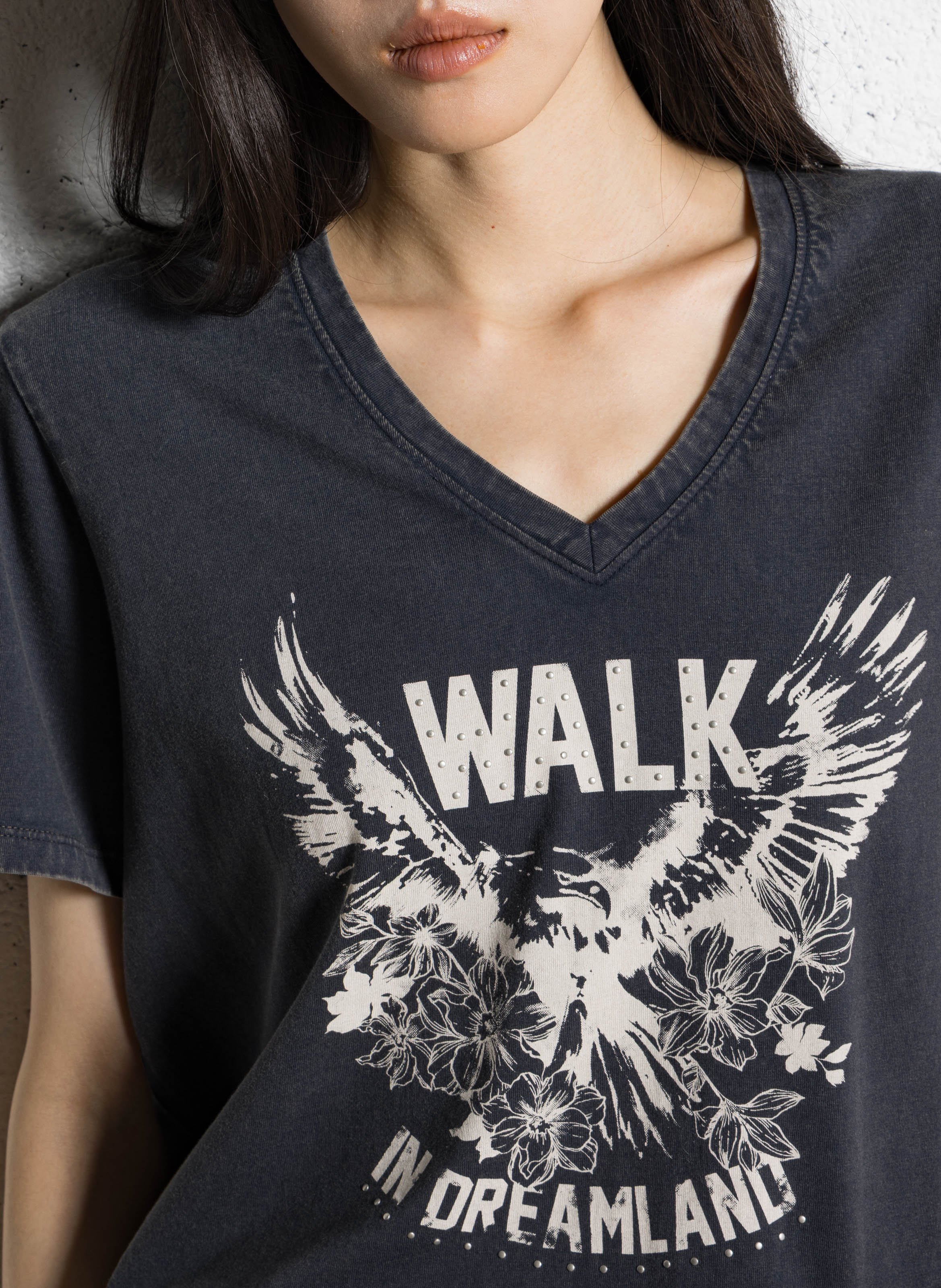 Tee-shirt col v en coton IKKS Noir
