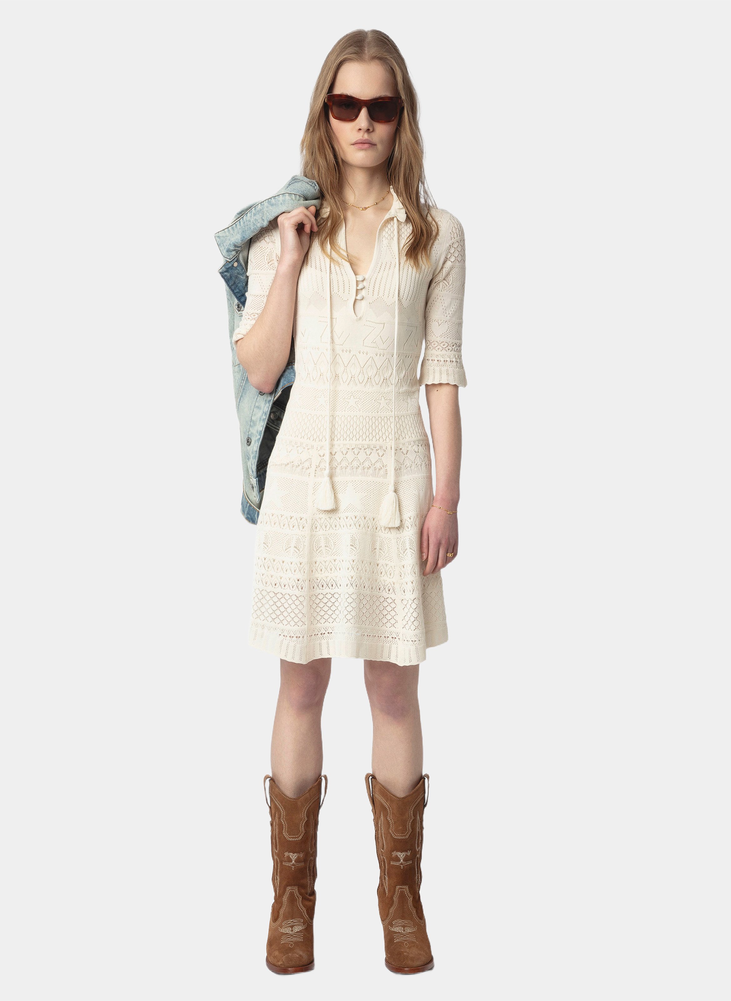 Kurzes Kleid mit V-Ausschnitt aus Baumwolle Memphisa ZADIG&VOLTAIRE Beige