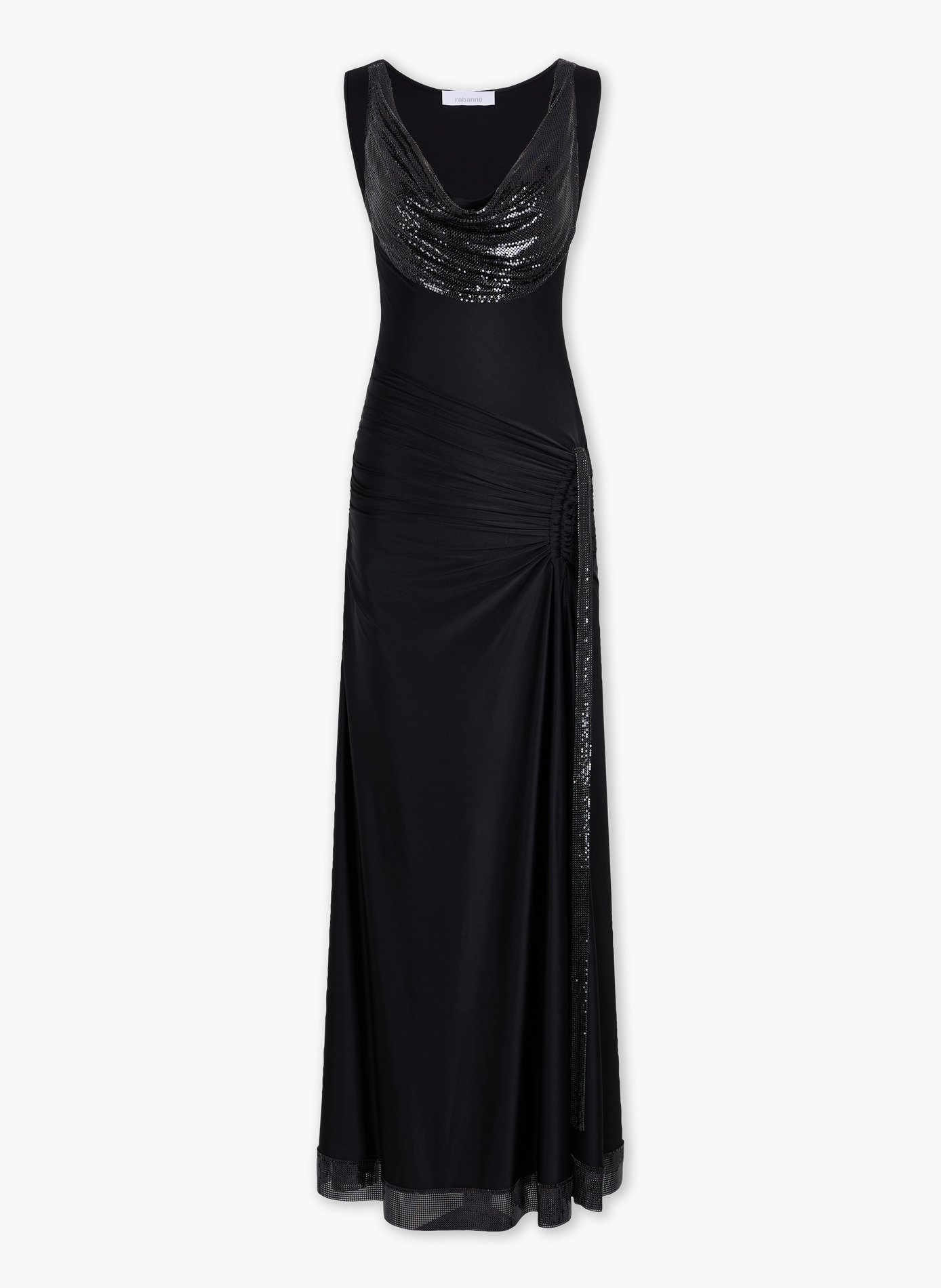 Longue robe en mesh et jersey RABANNE Noir