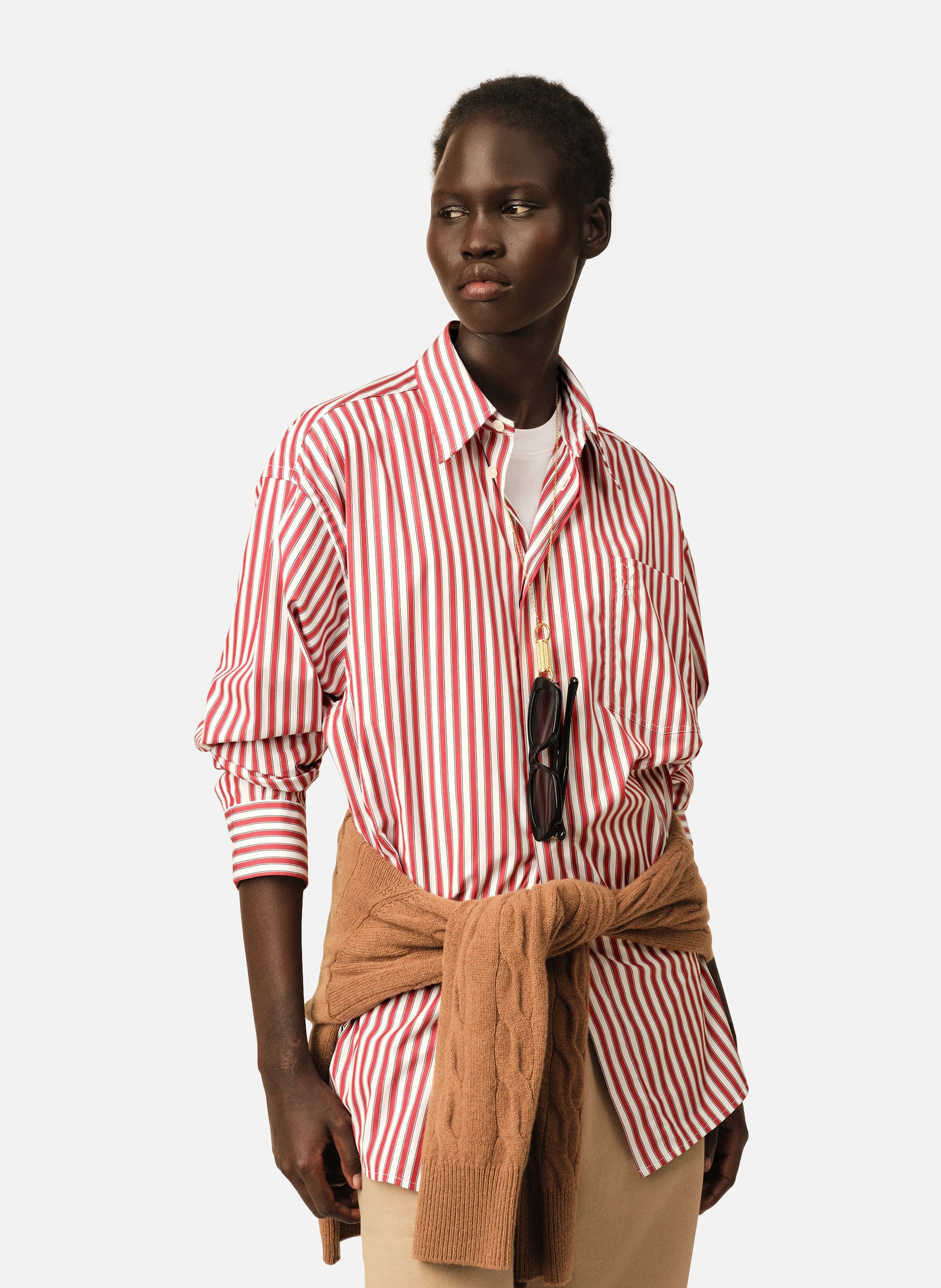Chemise large rayée unisexe en coton ami de coeur embossé AMI PARIS Rouge