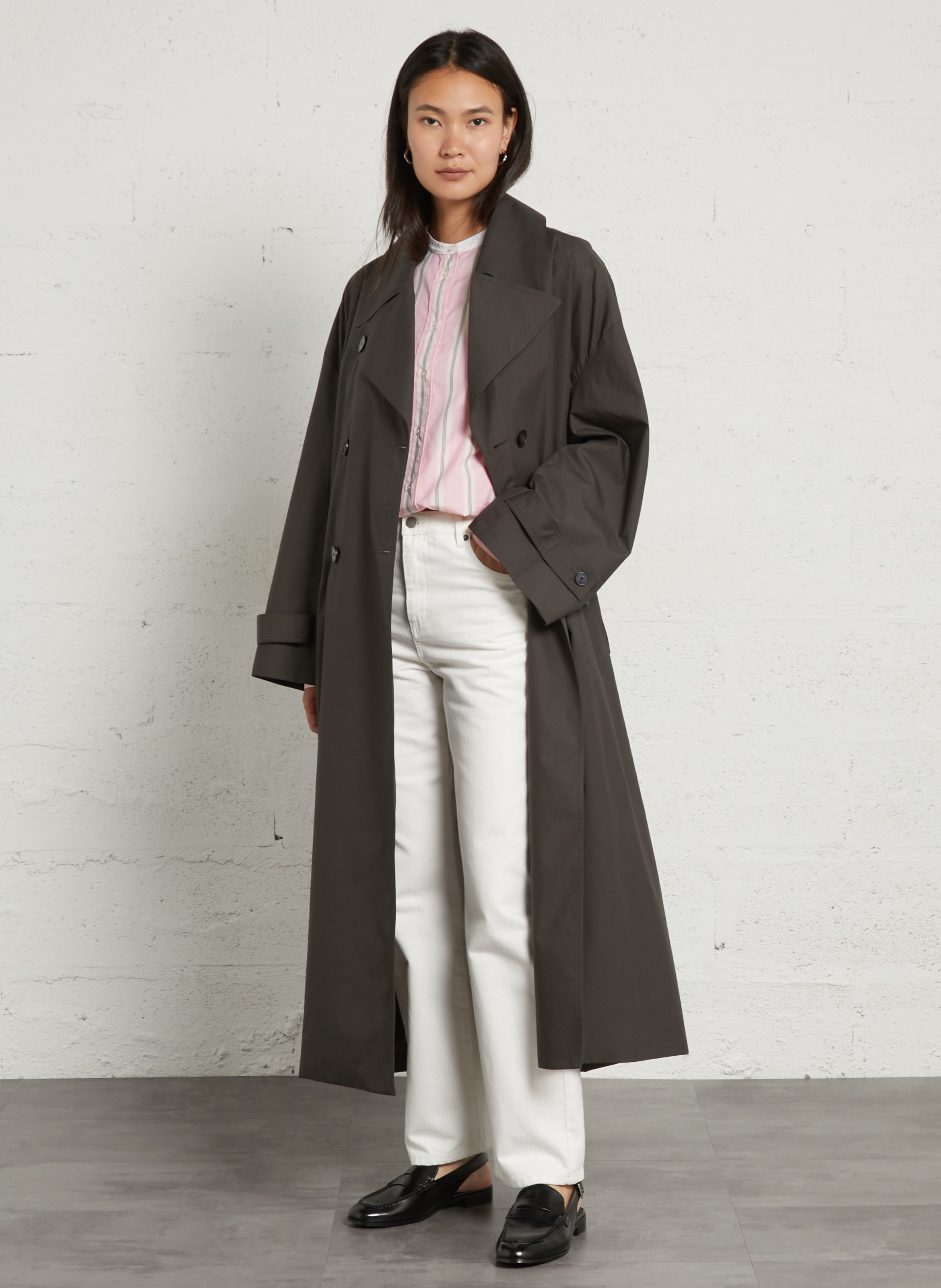 Manteau mi-long ceinturé uni helio SOEUR Gris
