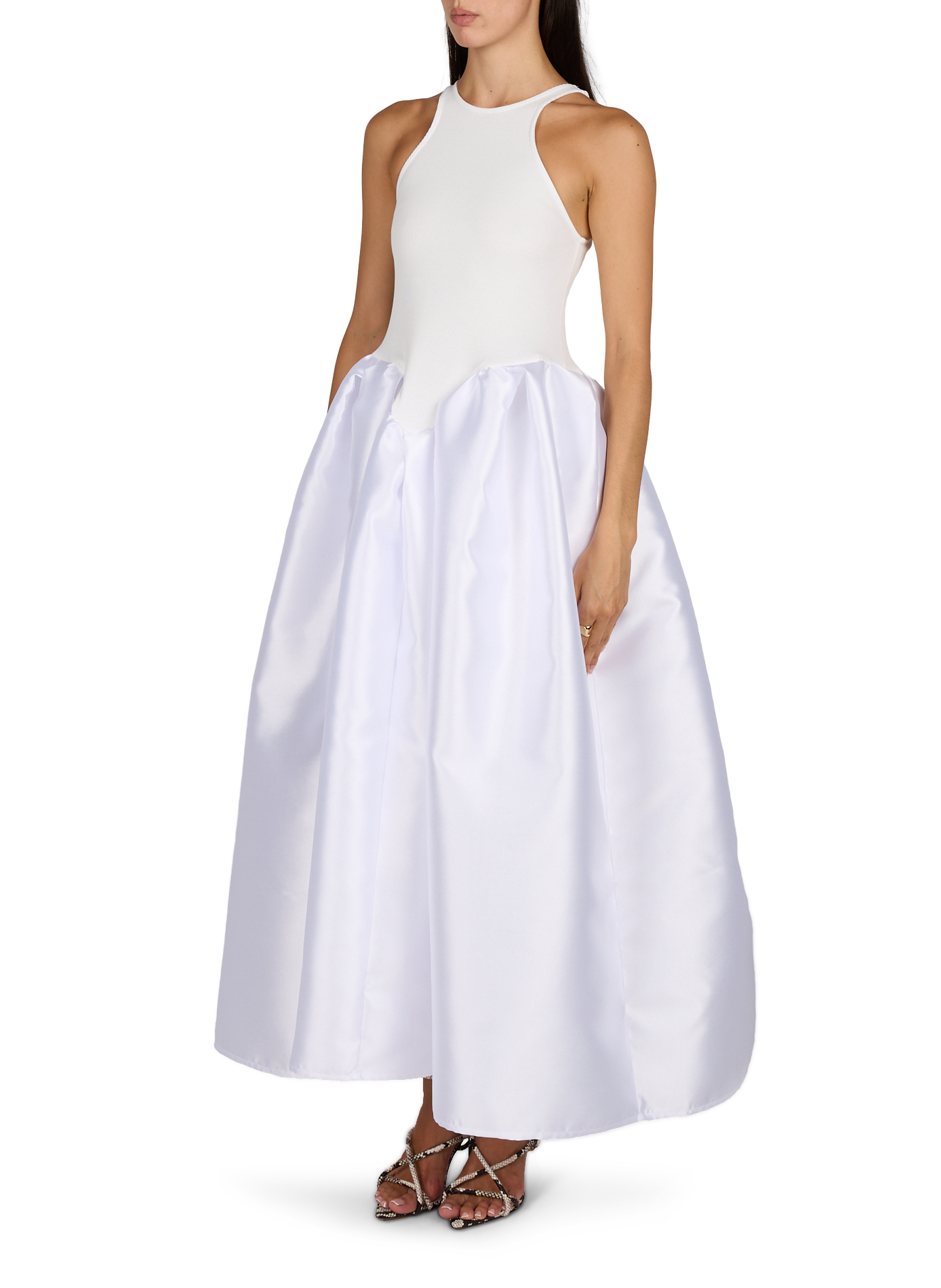 Robe longue évasée en coton mélangé MARQUES ALMEIDA Blanc