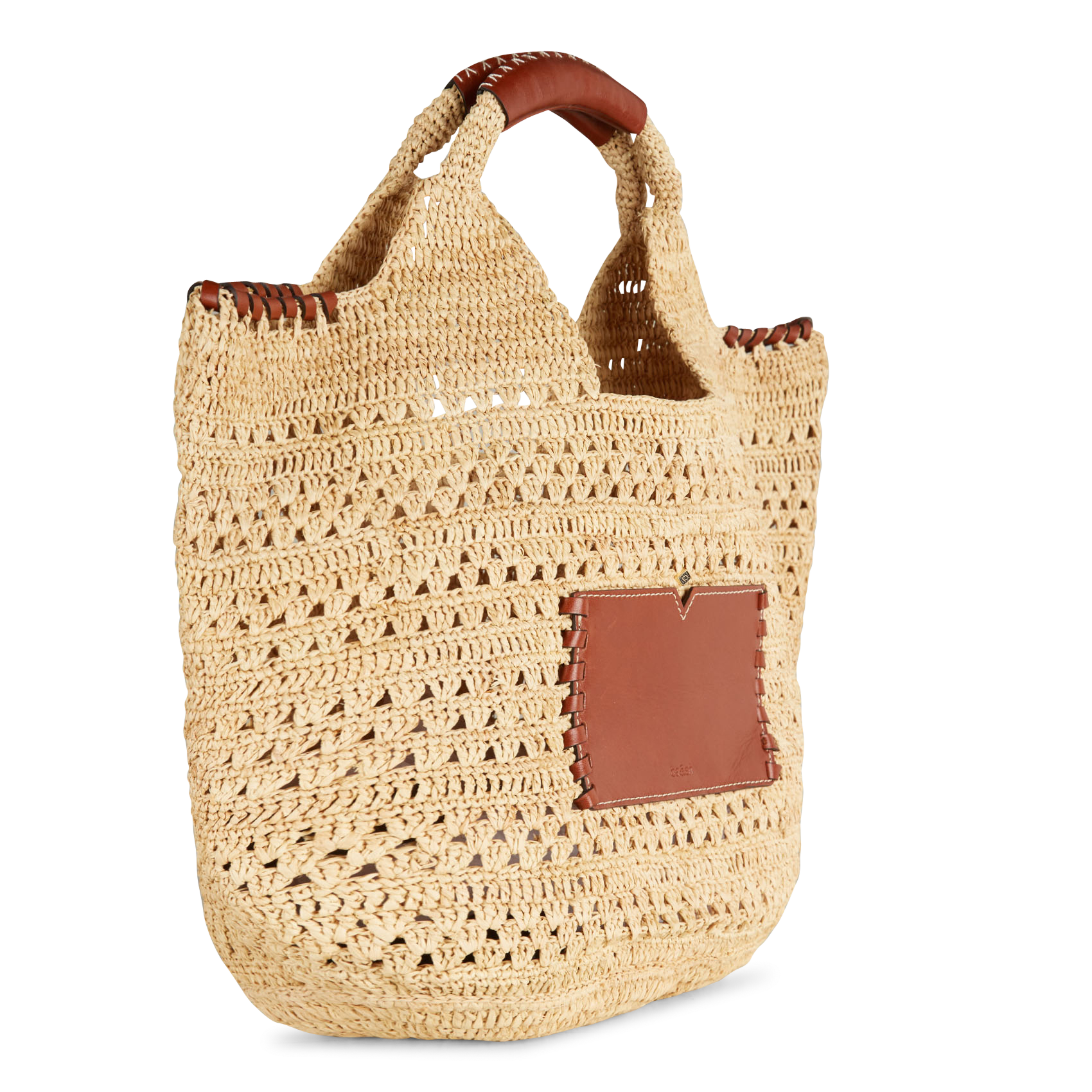 Sac cabas en paille et cuir ara BA&SH Marron