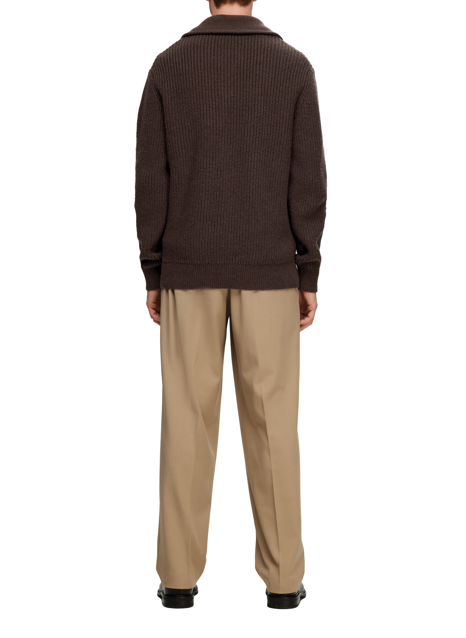 Wool zip-neck jumper SELECTED Brown