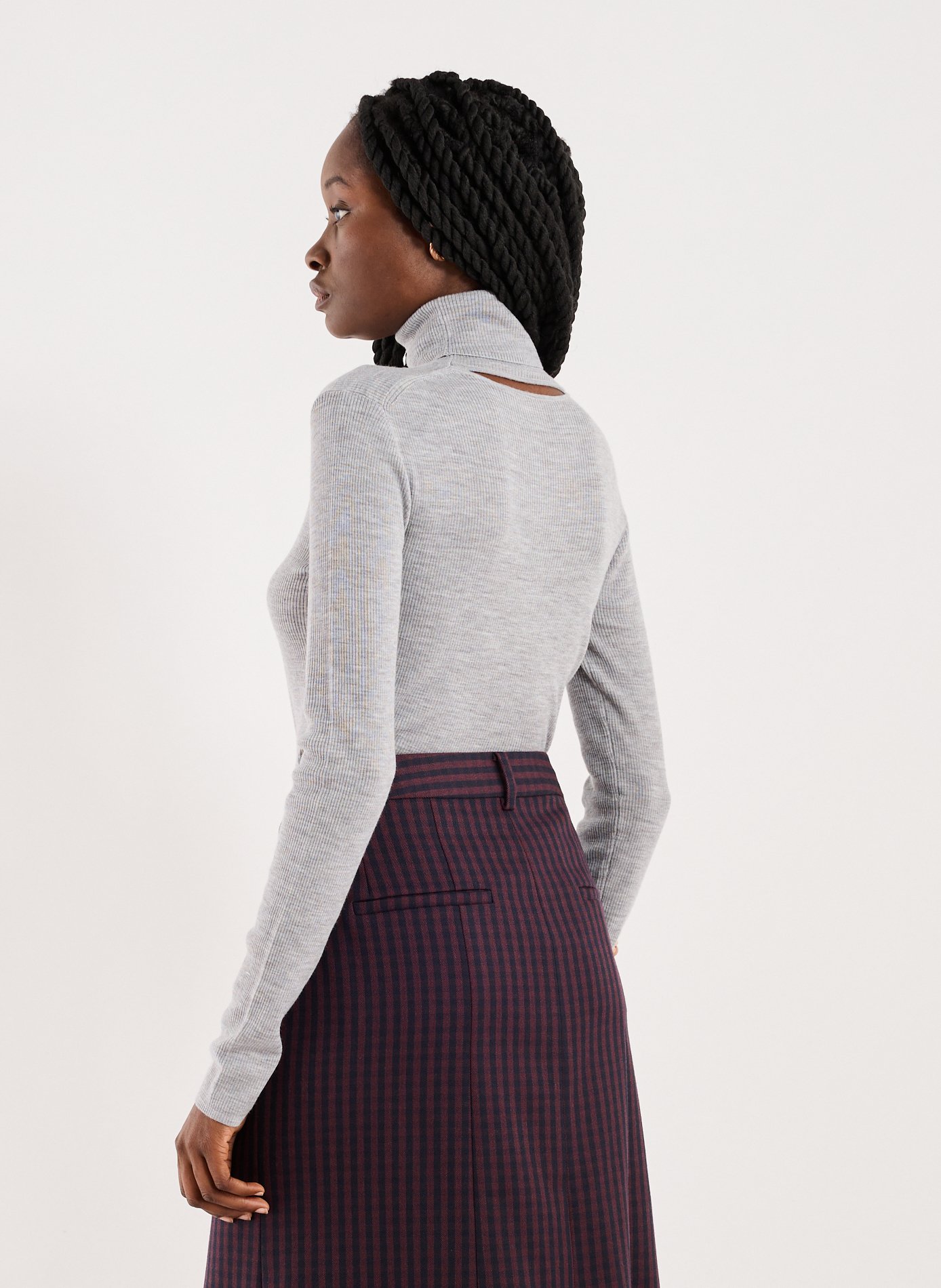 Top côtelé col montant en laine TIBI Gris