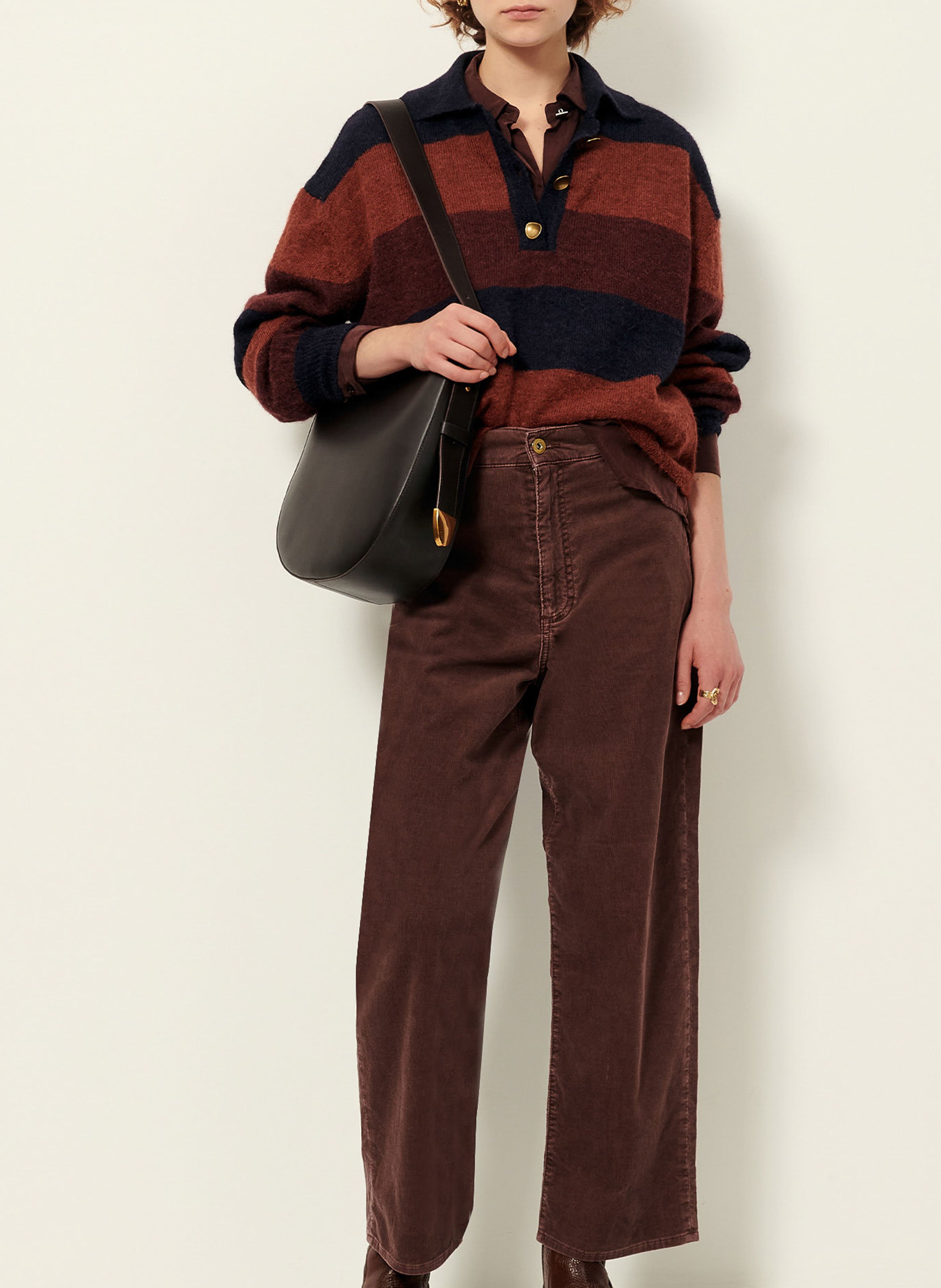 Pantalon droit taille haute en coton bio mélangé velvet cruise SESSUN Marron