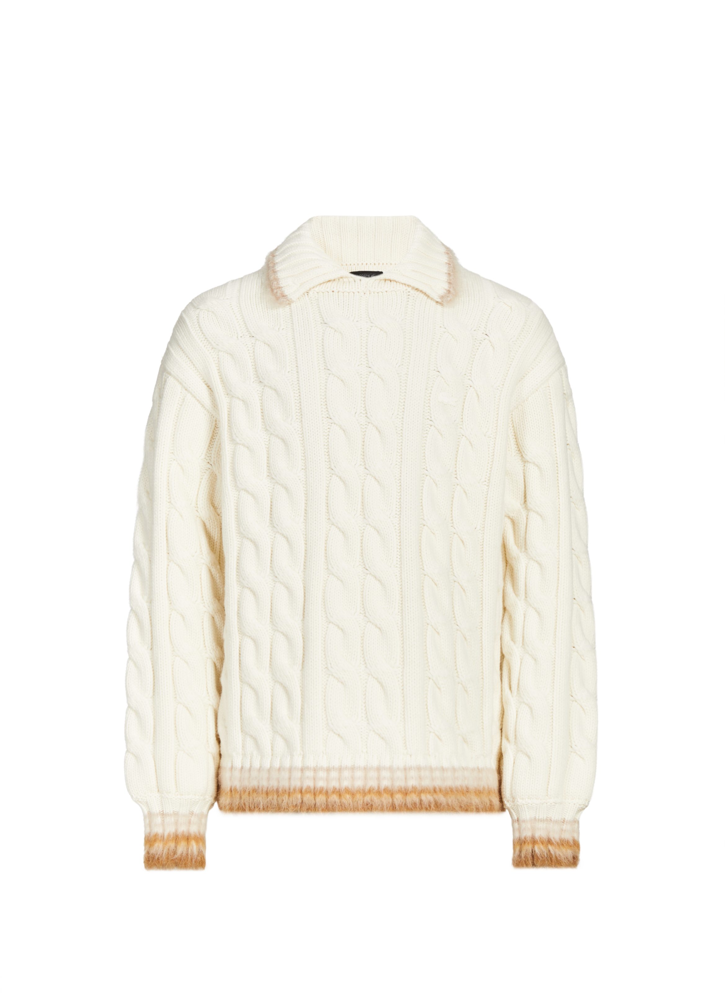 LACOSTE Oversized twisted wool polo neck sweater Beige