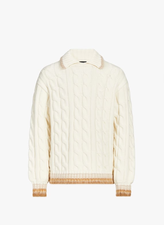 Loose twisted polo neck wool sweater Beige Lacoste Men Printemps