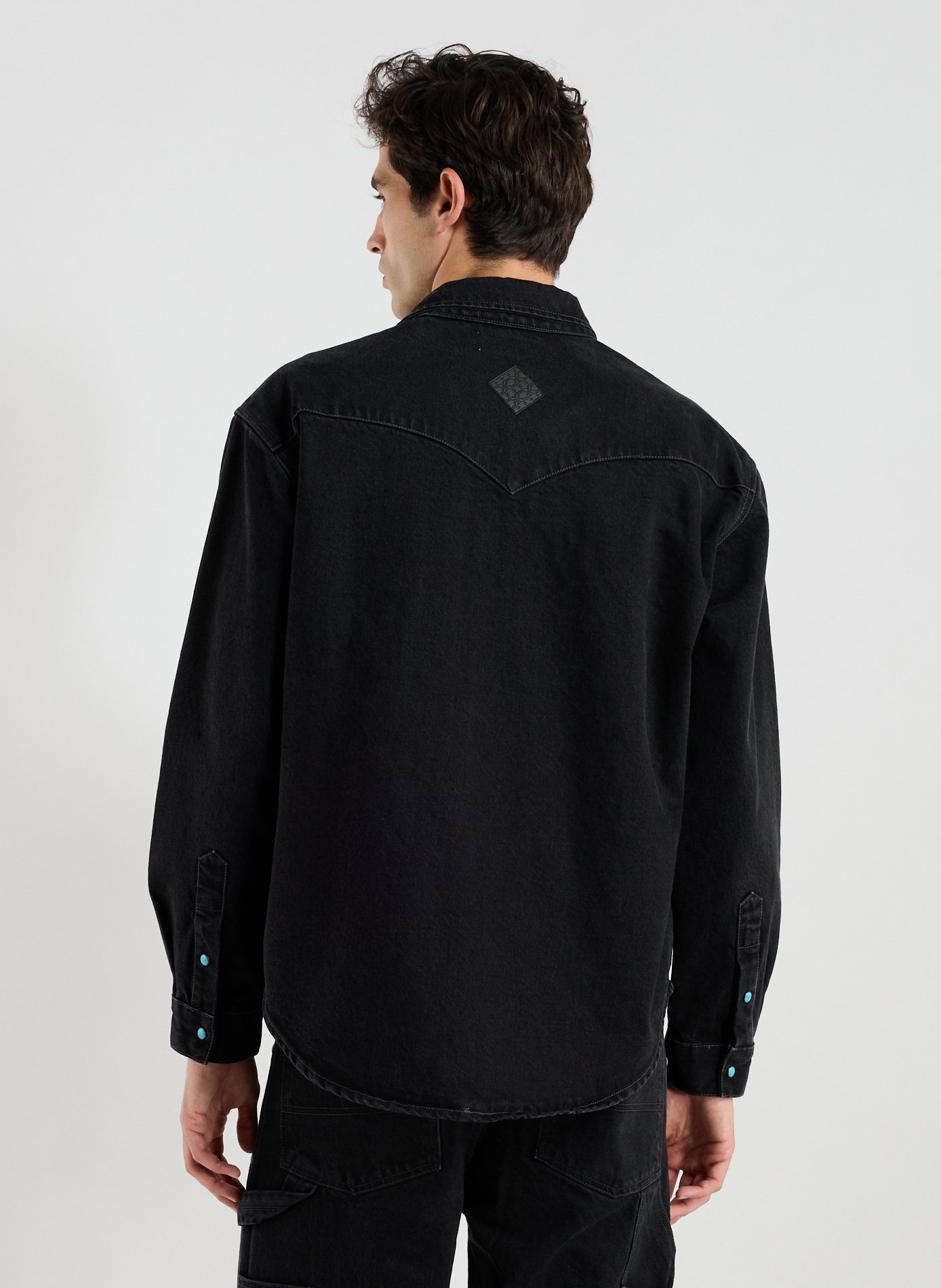 Oversized cotton shirt with patterns CALEB Black