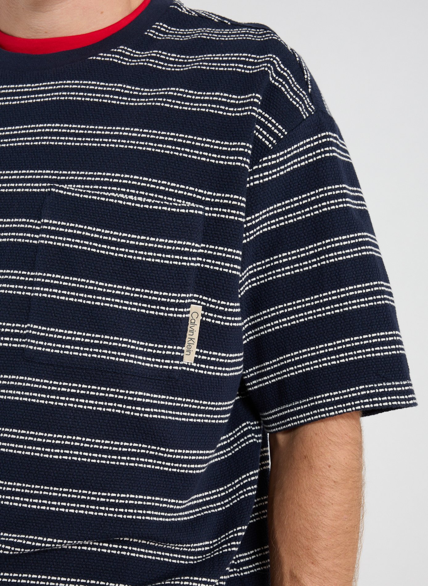 T-shirt col rond à rayures en coton CALVIN KLEIN Bleu