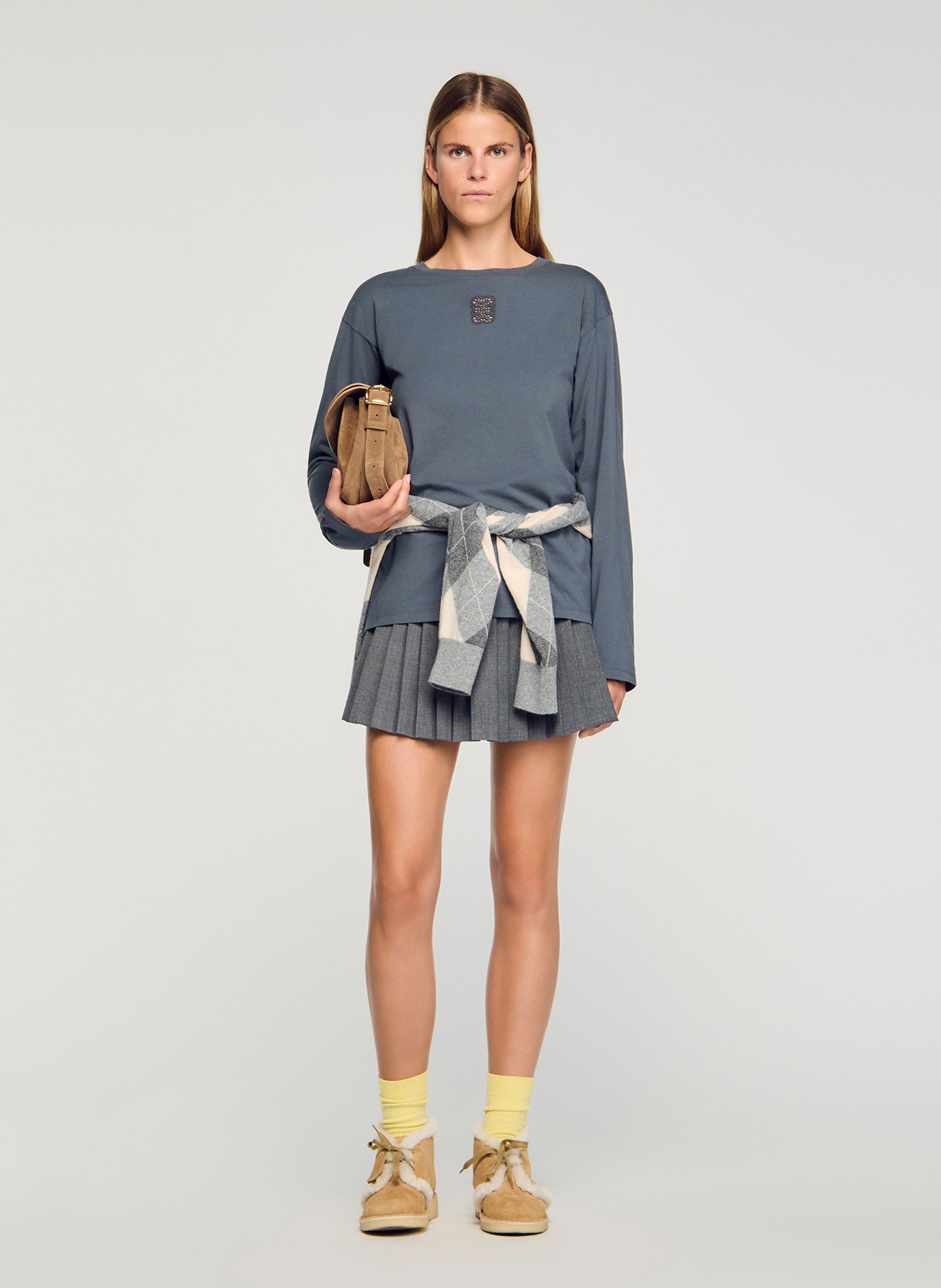 Tee-shirt droit en coton SANDRO Gris